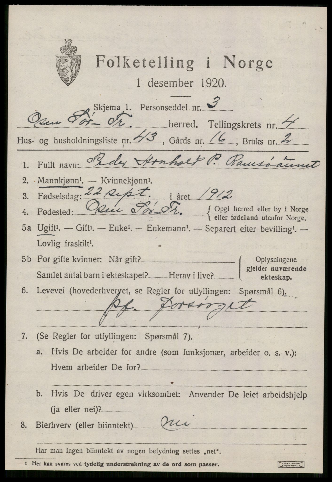 SAT, 1920 census for Osen, 1920, p. 2045
