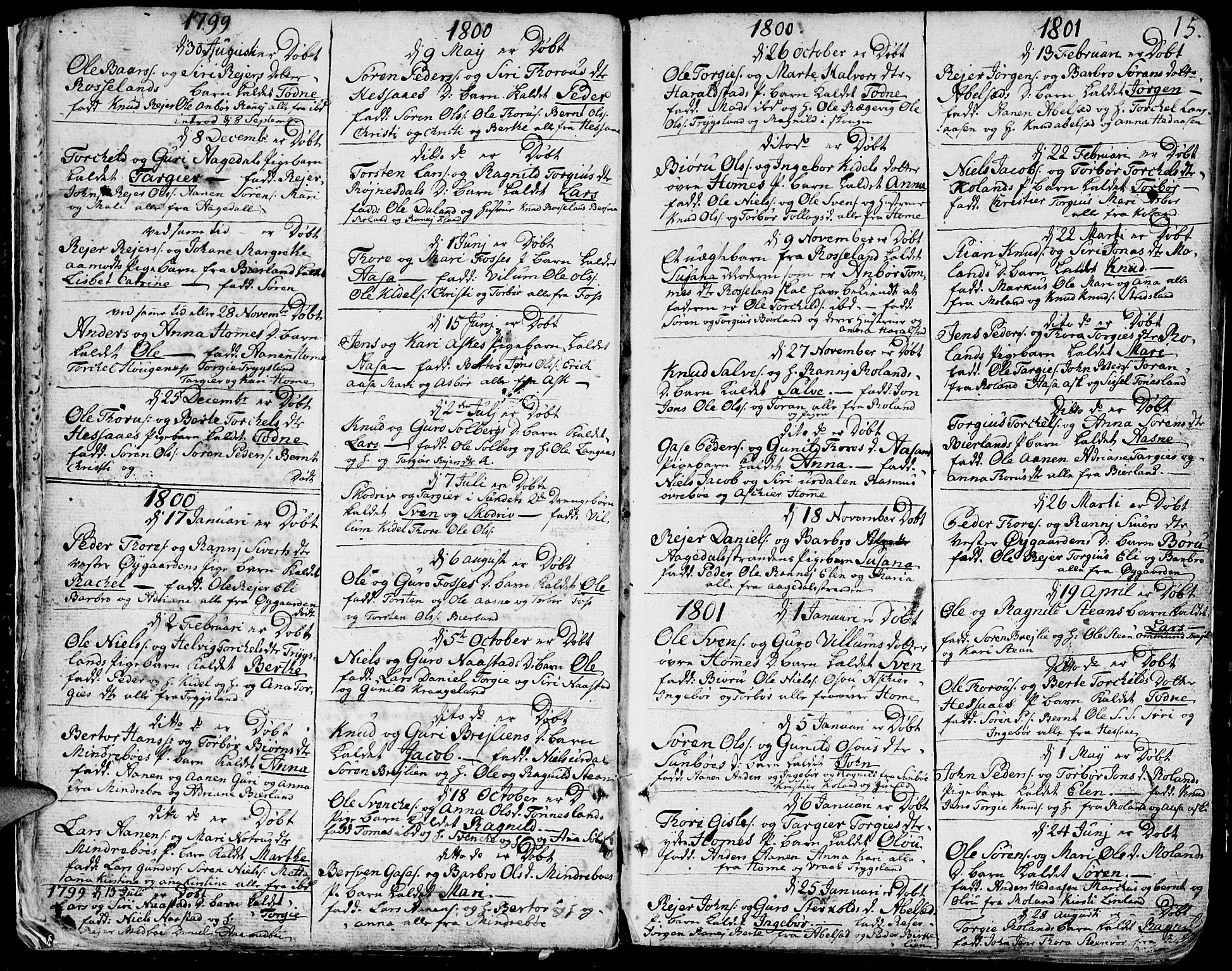 Bjelland sokneprestkontor, SAK/1111-0005/F/Fa/Faa/L0001: Parish register (official) no. A 1 /1, 1793-1815, p. 15