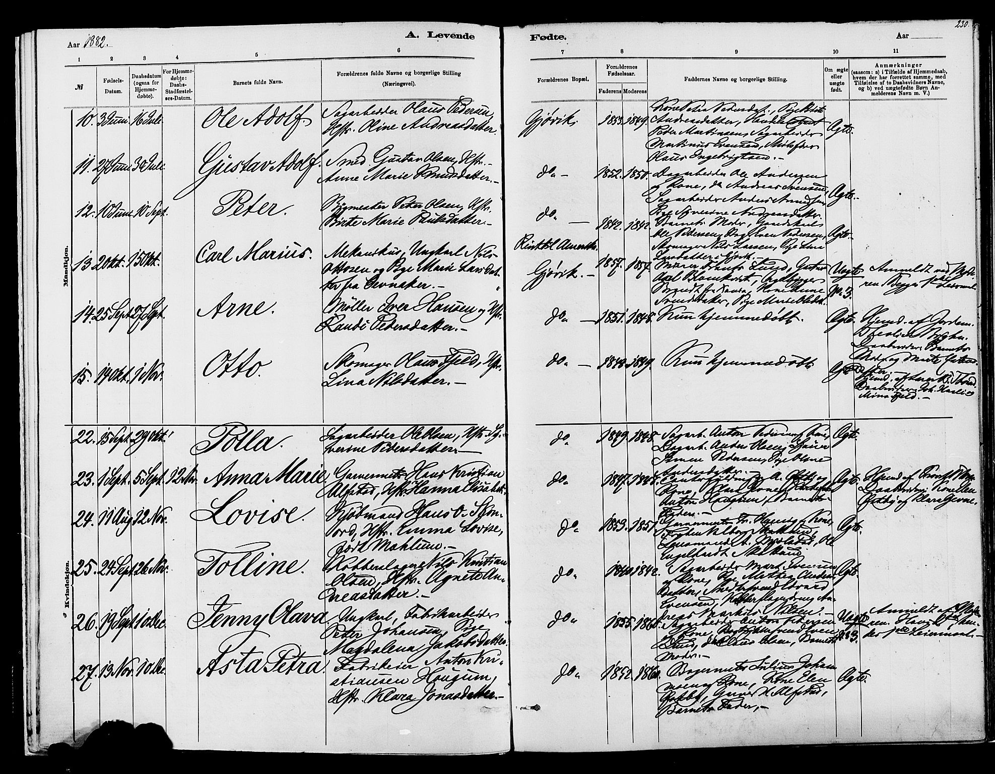 Vardal prestekontor, SAH/PREST-100/H/Ha/Haa/L0008: Parish register (official) no. 8, 1878-1890, p. 230