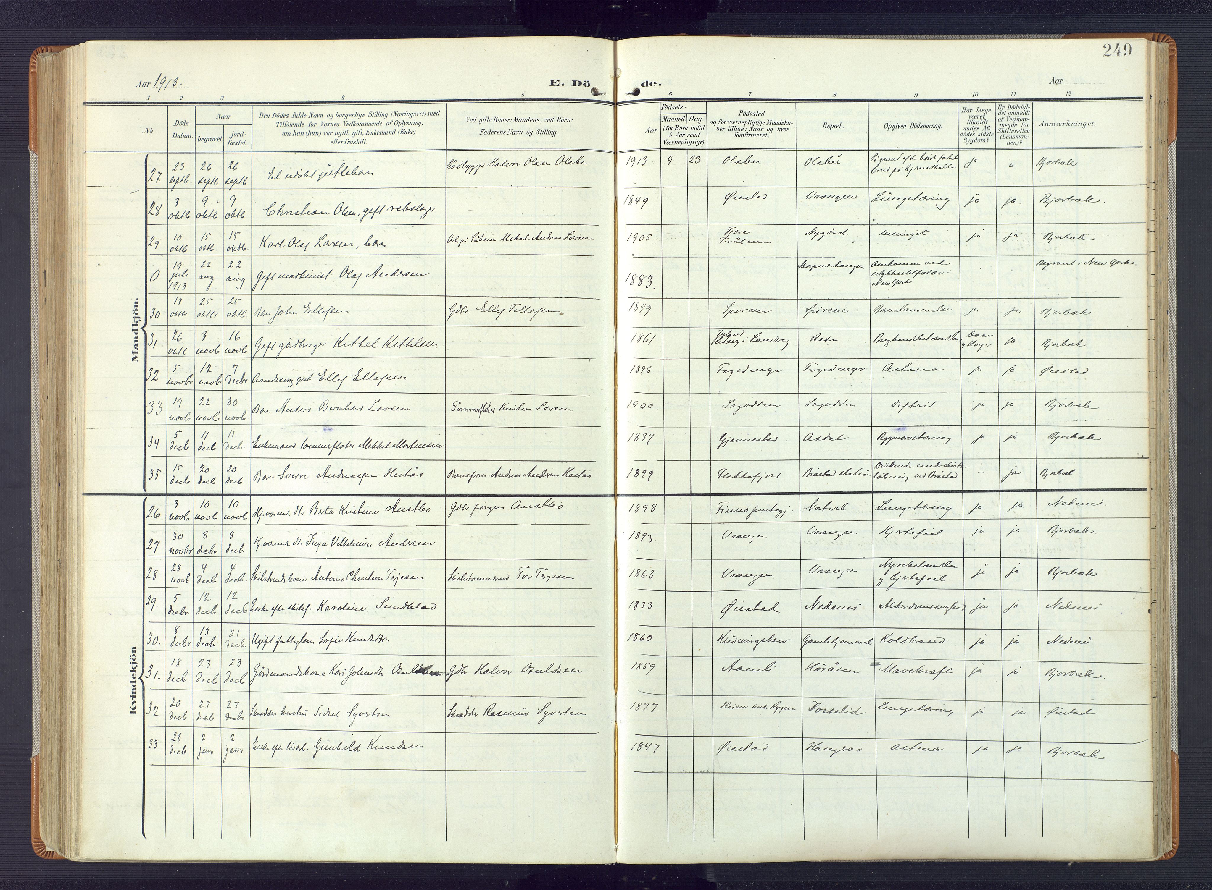 Øyestad sokneprestkontor, AV/SAK-1111-0049/F/Fa/L0019: Parish register (official) no. A 19, 1908-1922, p. 249