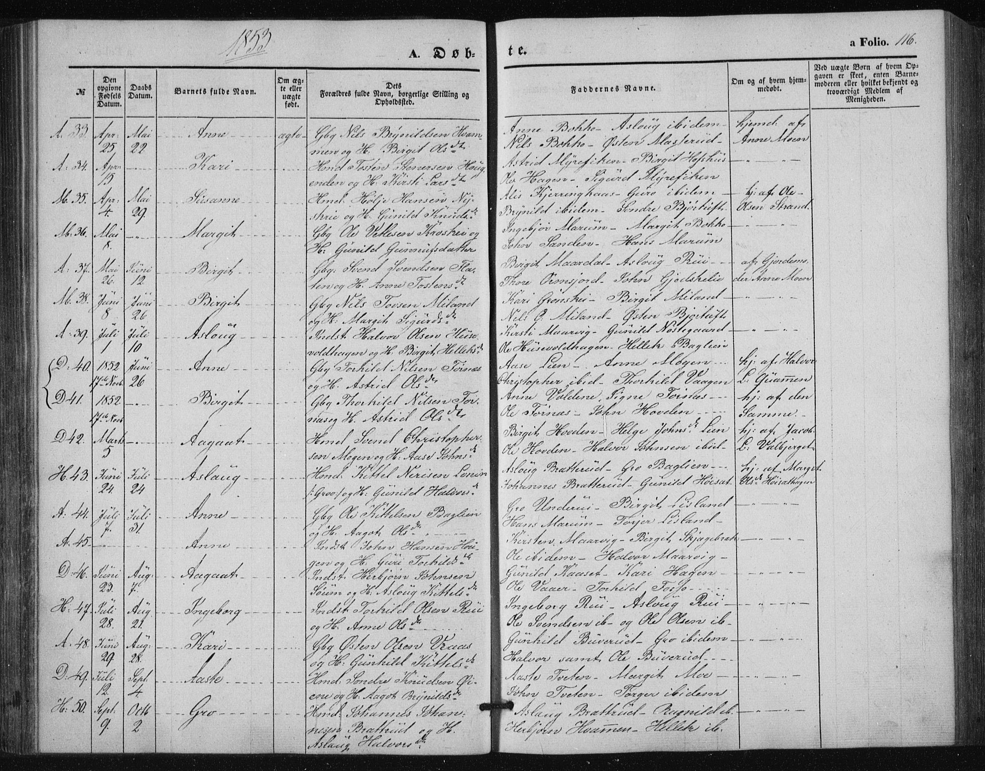 Tinn kirkebøker, SAKO/A-308/F/Fa/L0005: Parish register (official) no. I 5, 1844-1856, p. 116