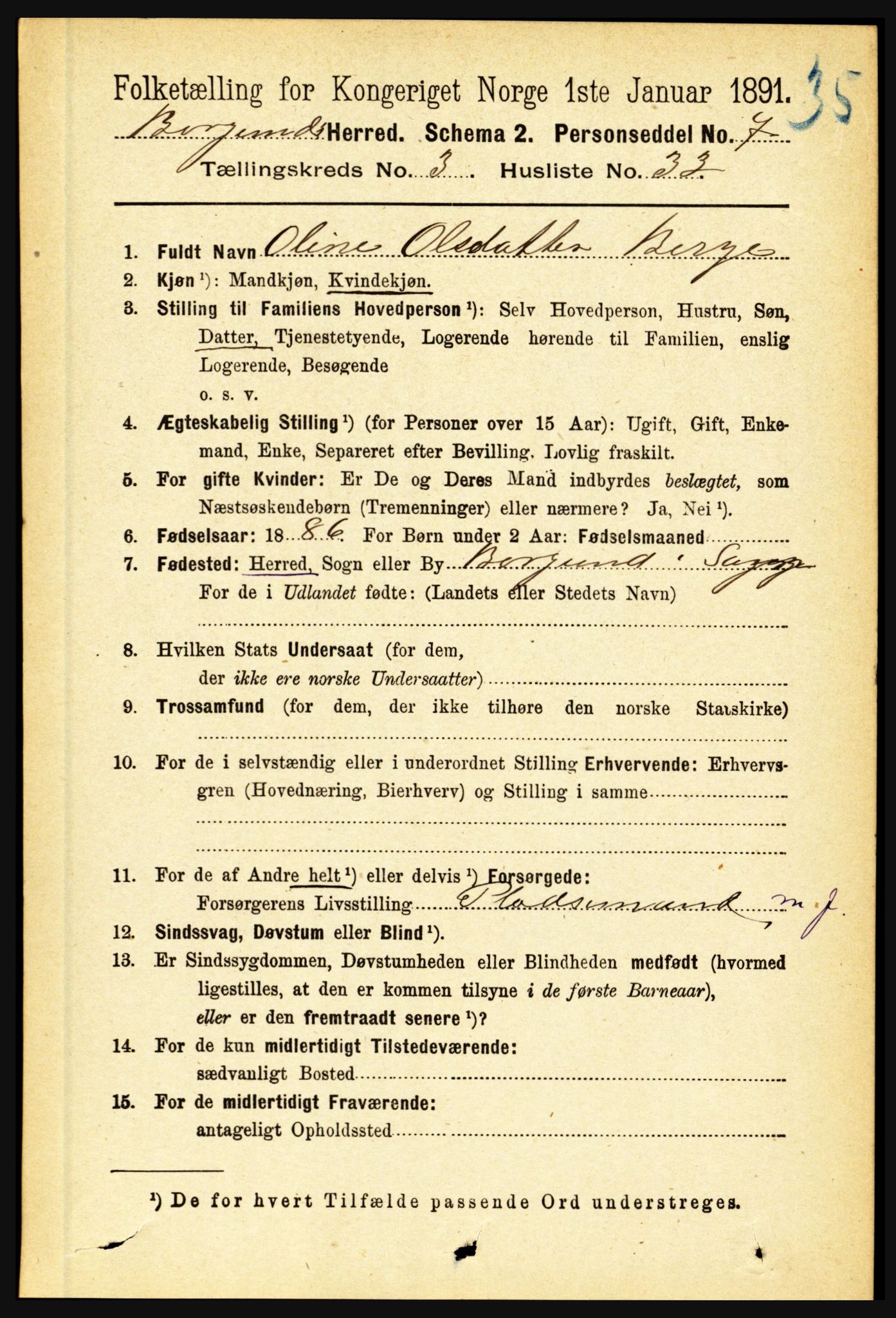 RA, 1891 census for 1423 Borgund, 1891, p. 779