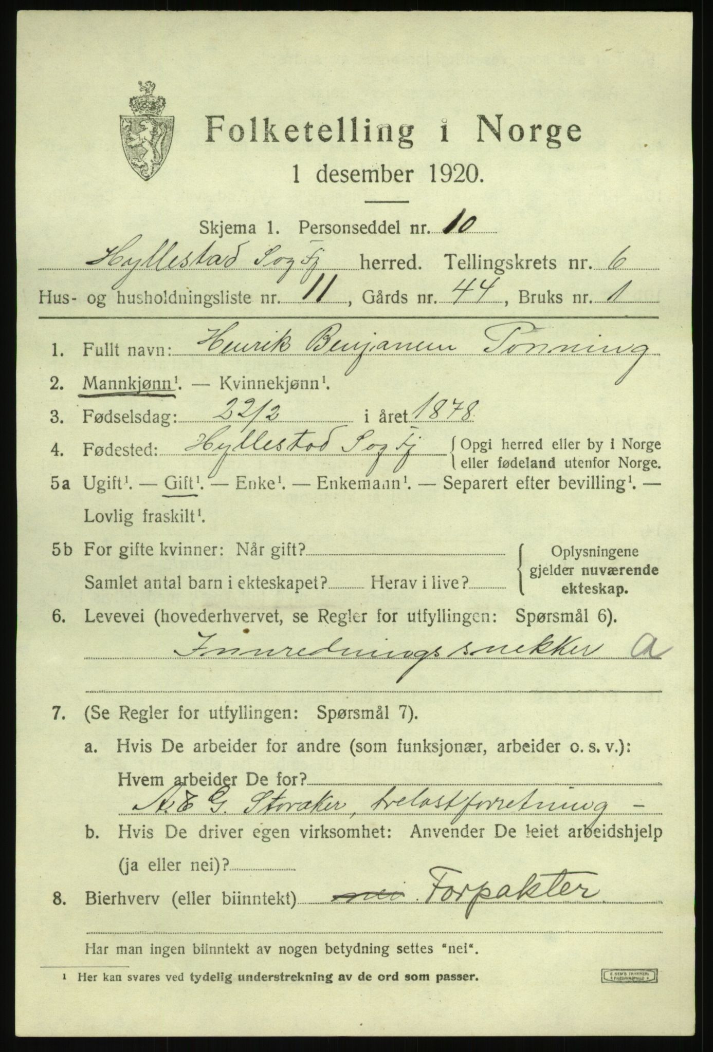 SAB, 1920 census for Hyllestad, 1920, p. 2806