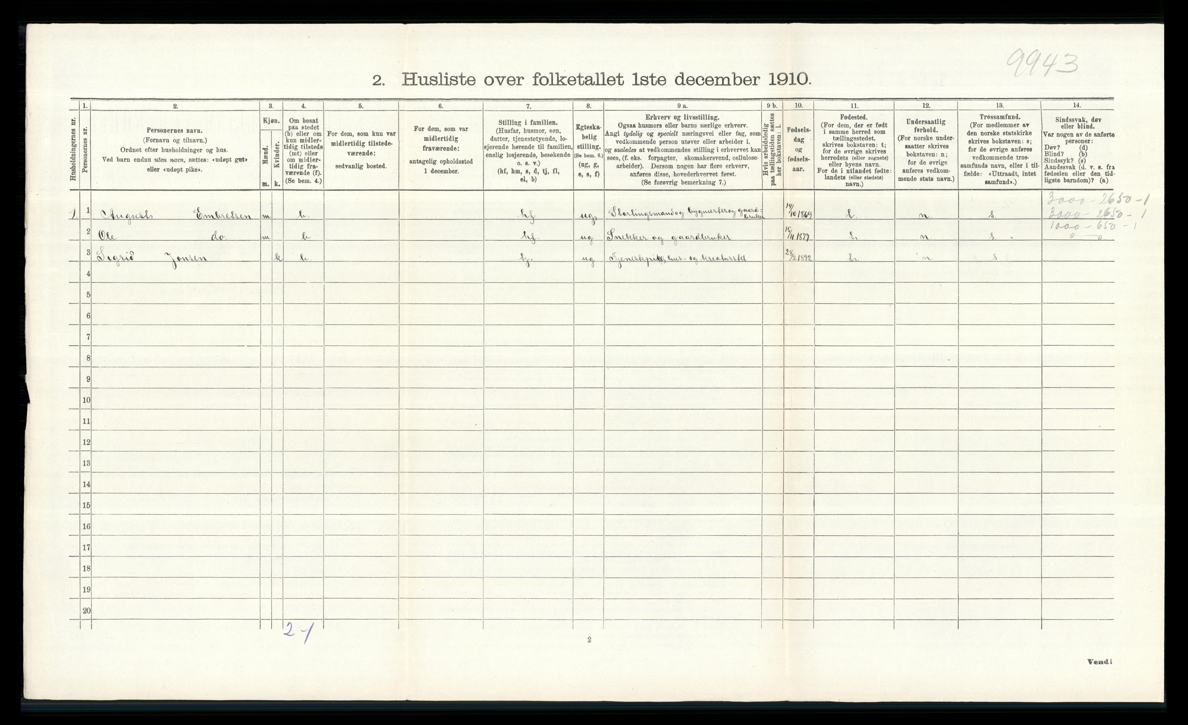 RA, 1910 census for Åsnes, 1910, p. 1035