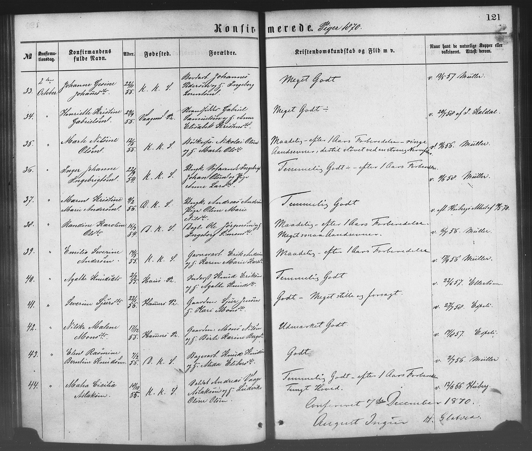 Korskirken sokneprestembete, SAB/A-76101/H/Haa/L0028: Parish register (official) no. C 4, 1868-1879, p. 121