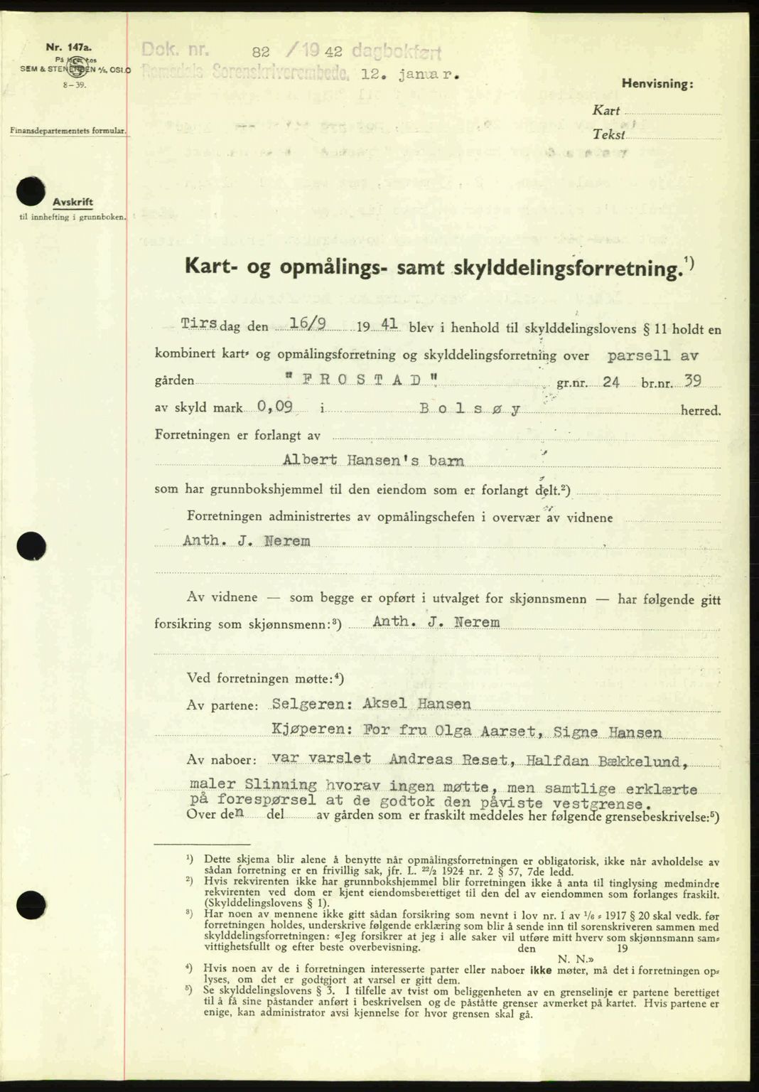 Romsdal sorenskriveri, AV/SAT-A-4149/1/2/2C: Mortgage book no. A11, 1941-1942, Diary no: : 82/1942