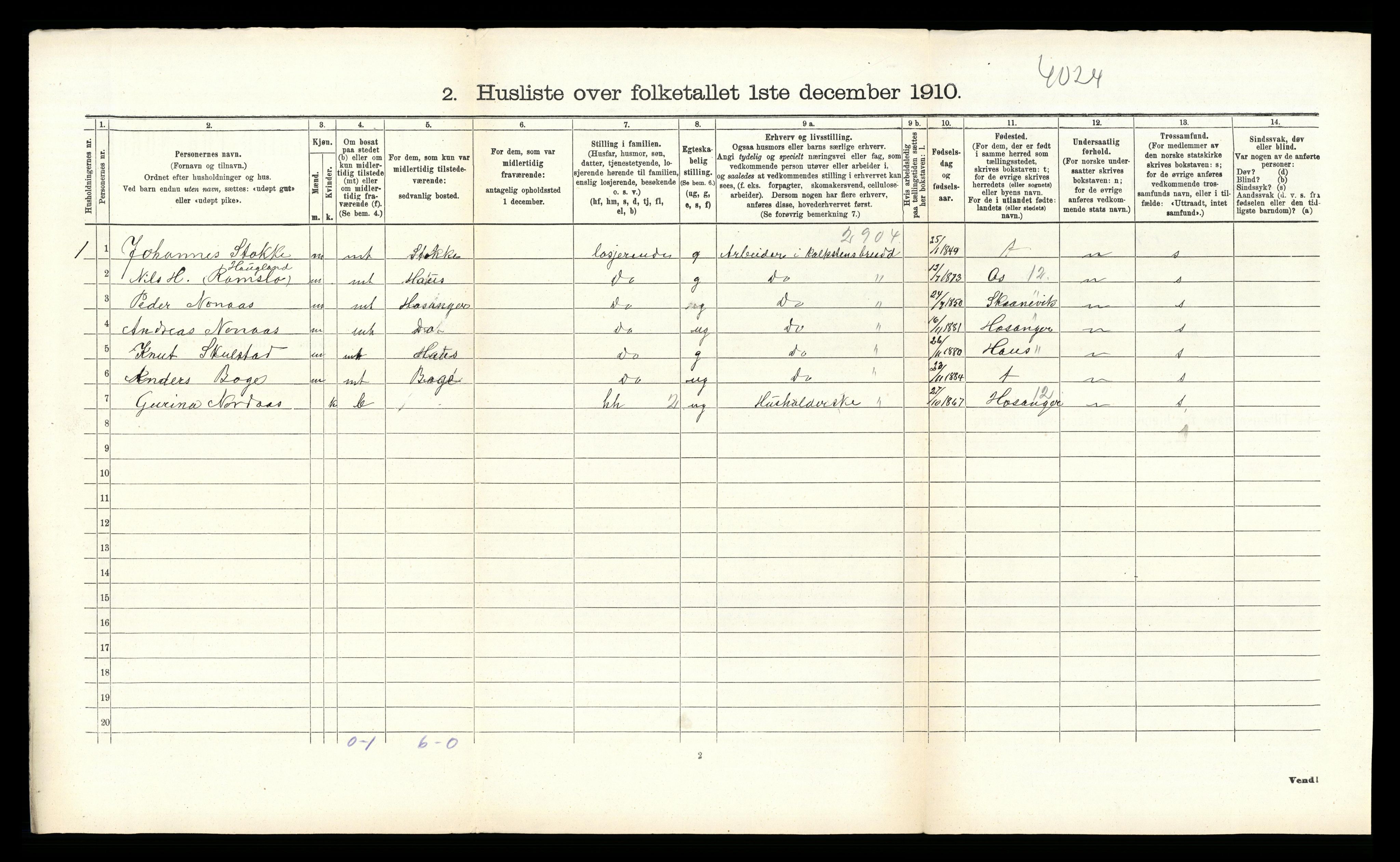 RA, 1910 census for Bruvik, 1910, p. 129