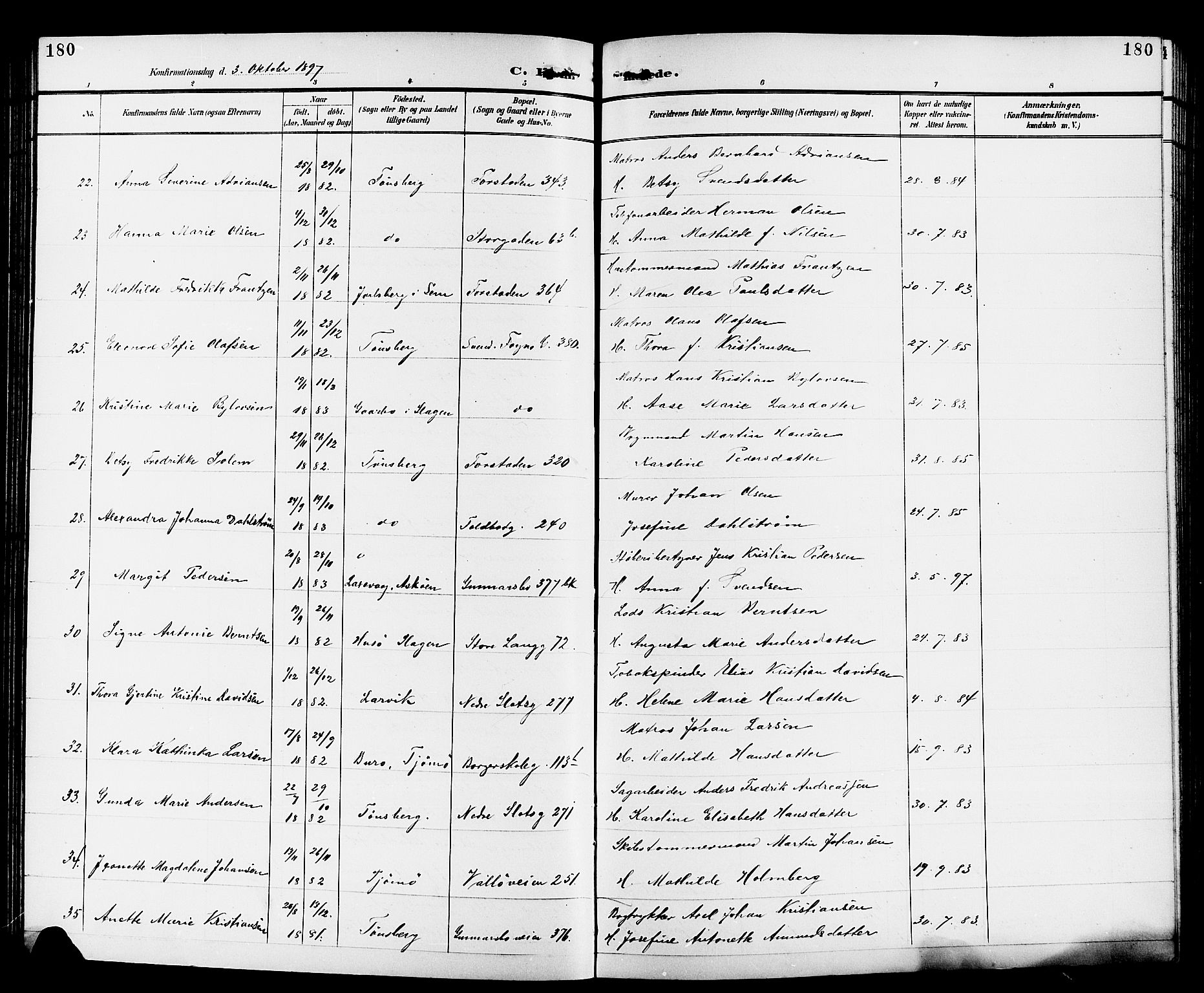 Tønsberg kirkebøker, SAKO/A-330/G/Ga/L0007: Parish register (copy) no. 7, 1896-1904, p. 180