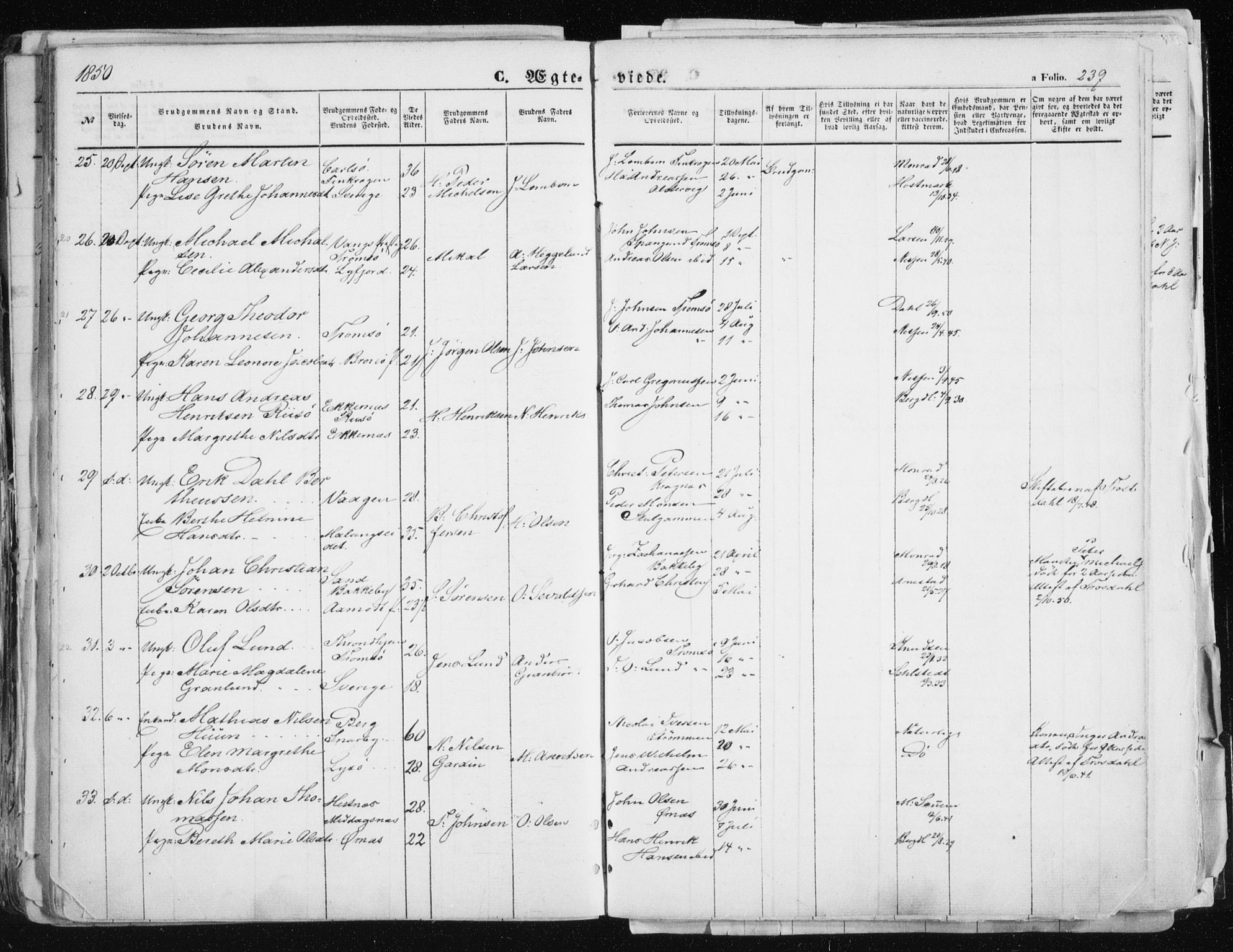 Tromsø sokneprestkontor/stiftsprosti/domprosti, SATØ/S-1343/G/Ga/L0010kirke: Parish register (official) no. 10, 1848-1855, p. 239