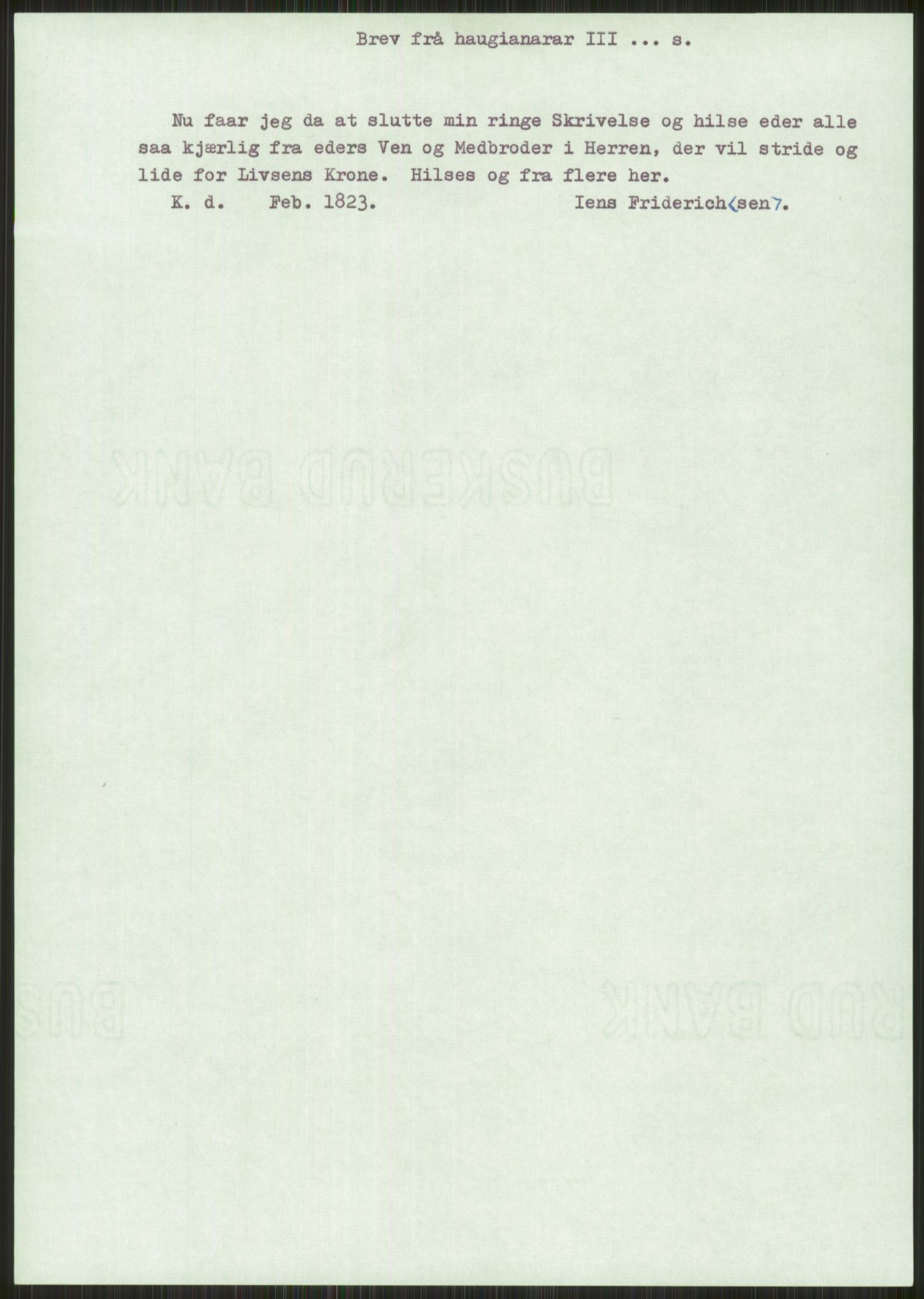 Samlinger til kildeutgivelse, Haugianerbrev, AV/RA-EA-6834/F/L0003: Haugianerbrev III: 1822-1826, 1822-1826