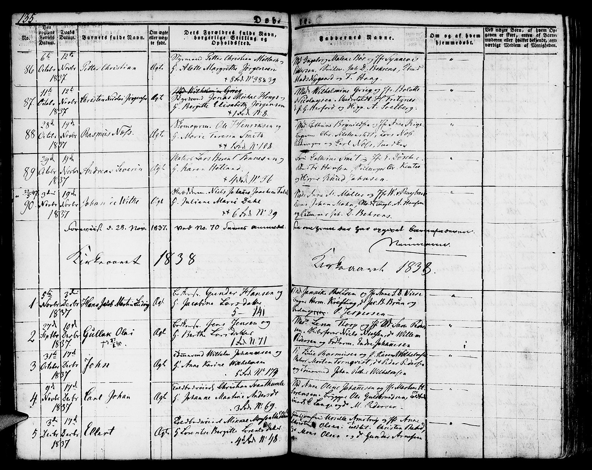 Nykirken Sokneprestembete, SAB/A-77101/H/Hab: Parish register (copy) no. A 5I, 1821-1841, p. 135