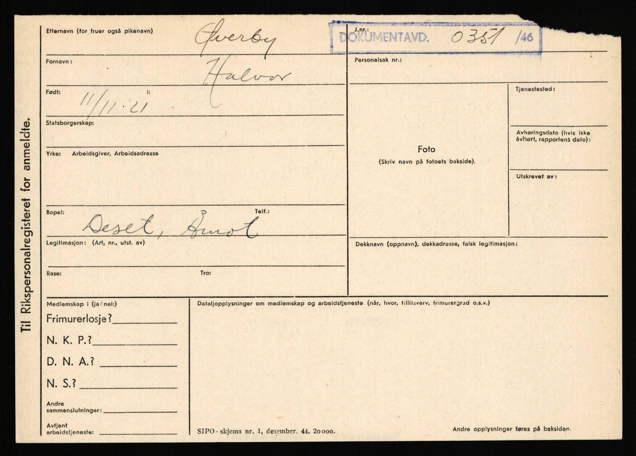 Statspolitiet - Hovedkontoret / Osloavdelingen, AV/RA-S-1329/C/Ca/L0016: Uberg - Øystese, 1943-1945, p. 4038