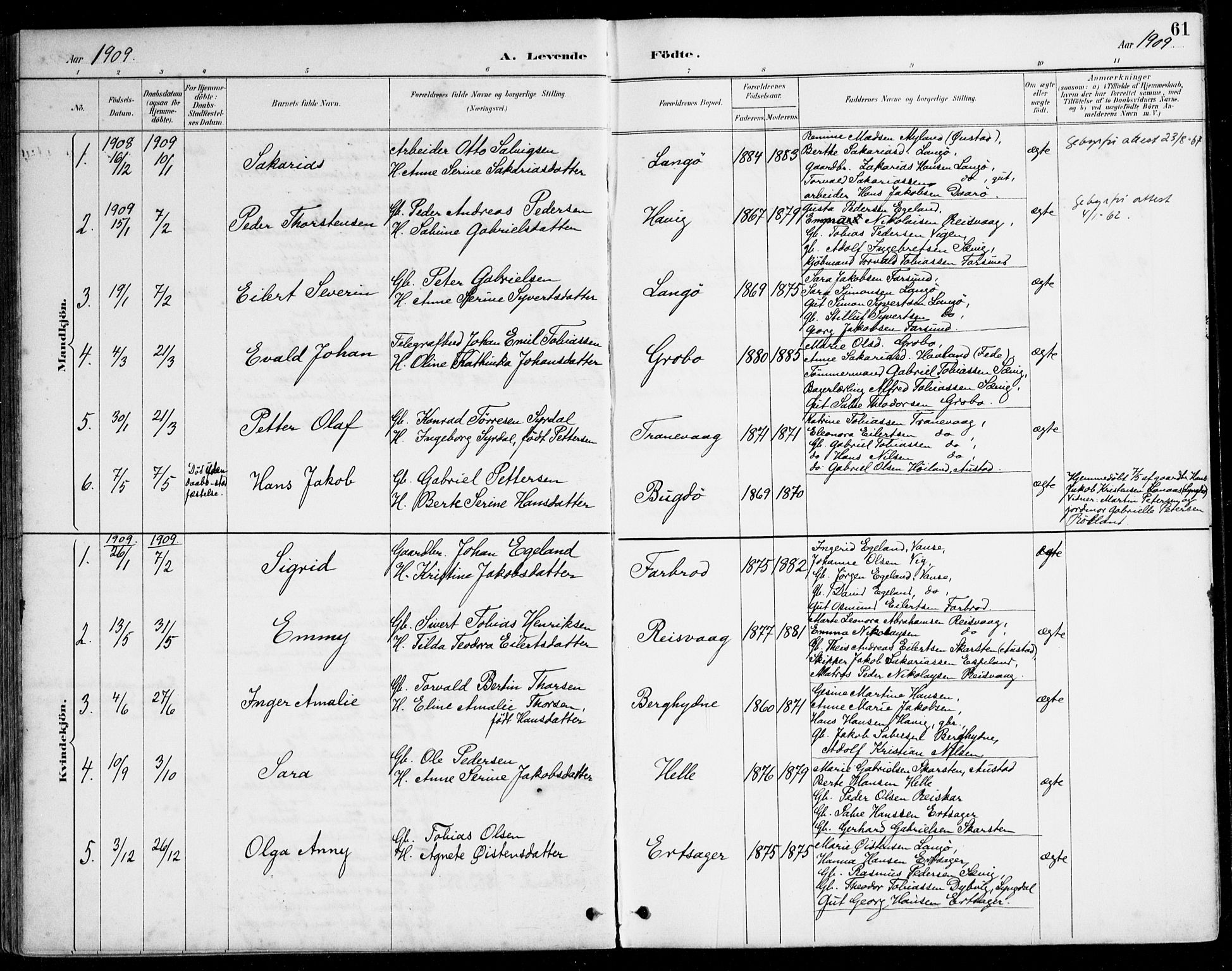 Herad sokneprestkontor, SAK/1111-0018/F/Fa/Fab/L0005: Parish register (official) no. A 5, 1886-1913, p. 61