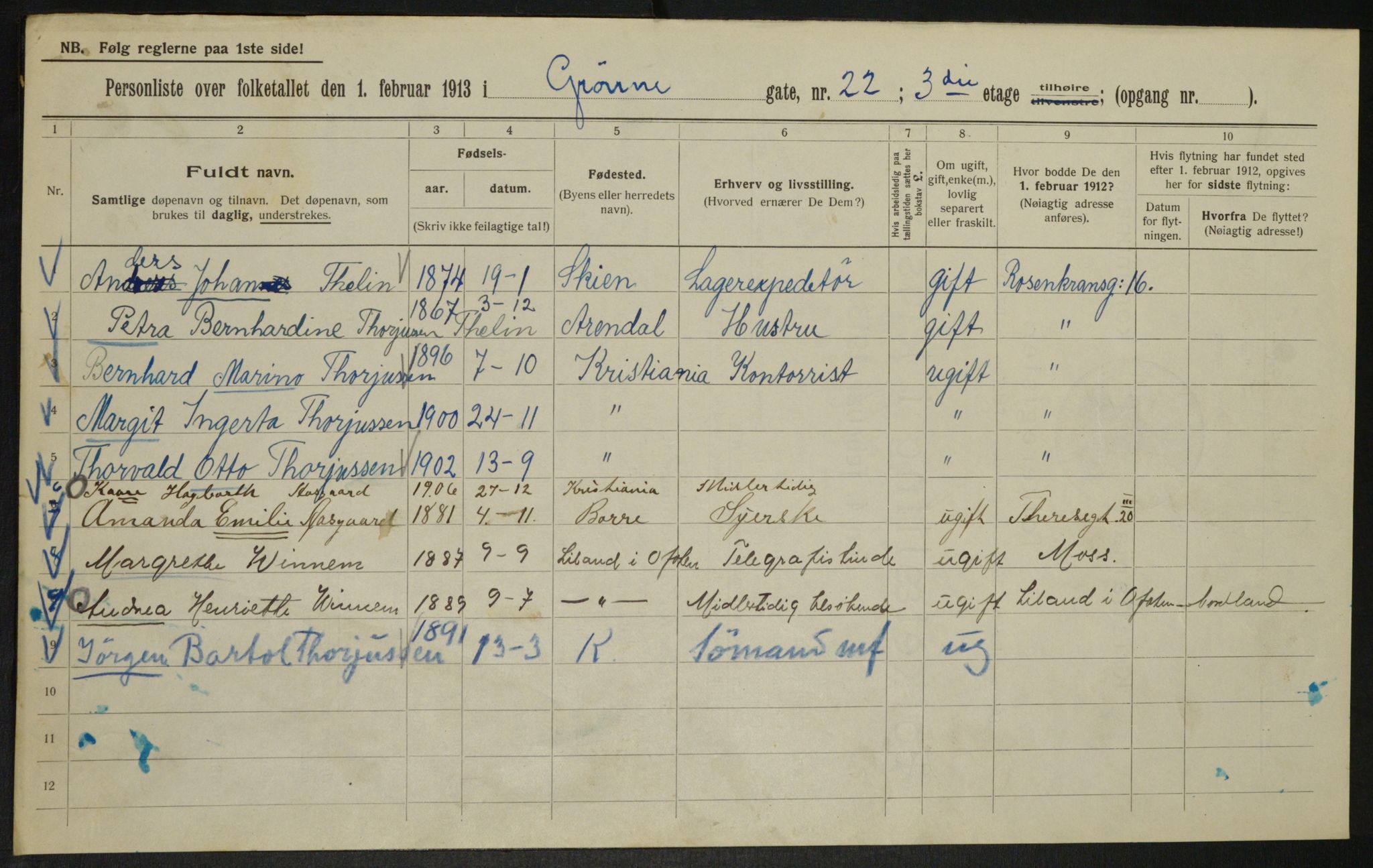 OBA, Municipal Census 1913 for Kristiania, 1913, p. 32496