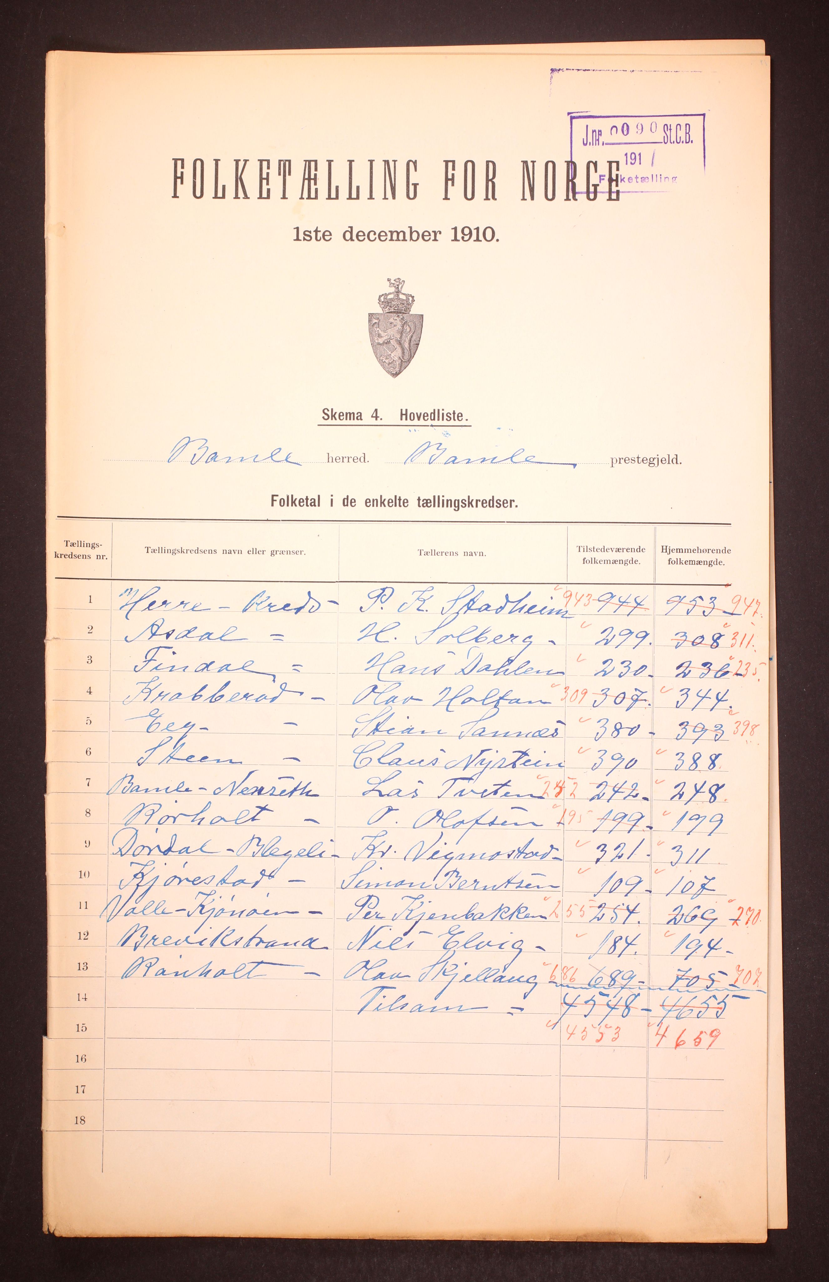 RA, 1910 census for Bamble, 1910, p. 2