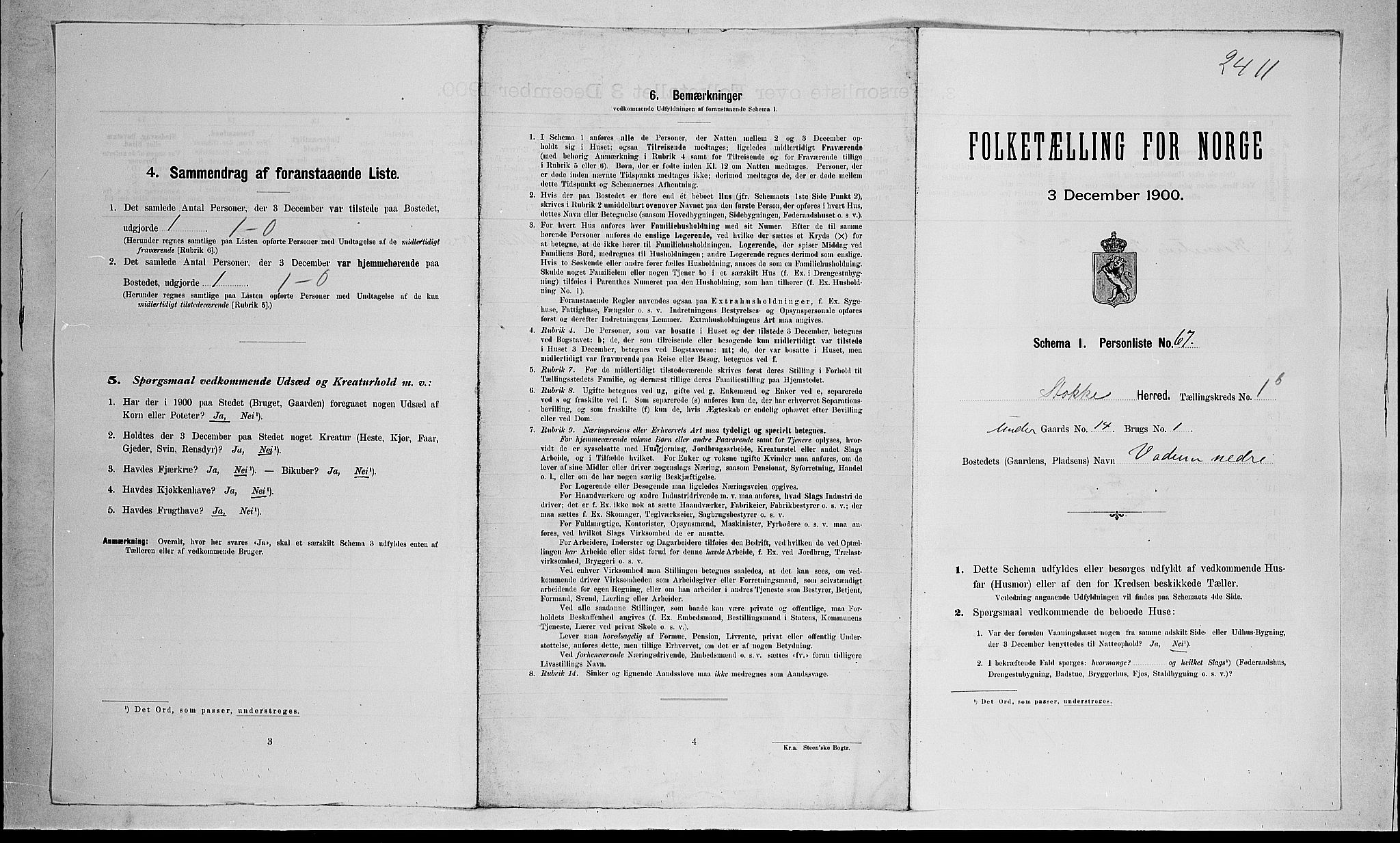 RA, 1900 census for Stokke, 1900, p. 368