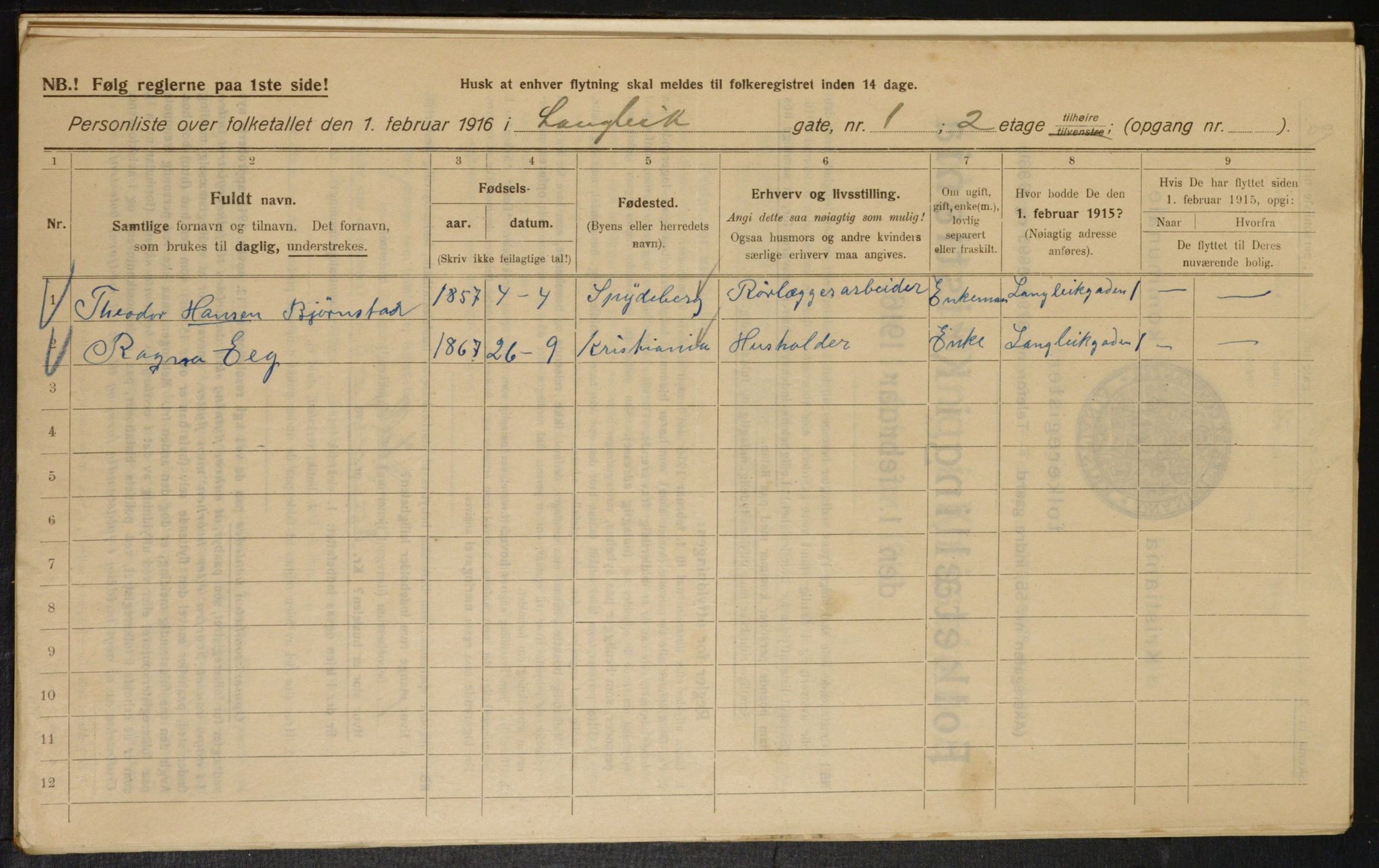 OBA, Municipal Census 1916 for Kristiania, 1916, p. 58225