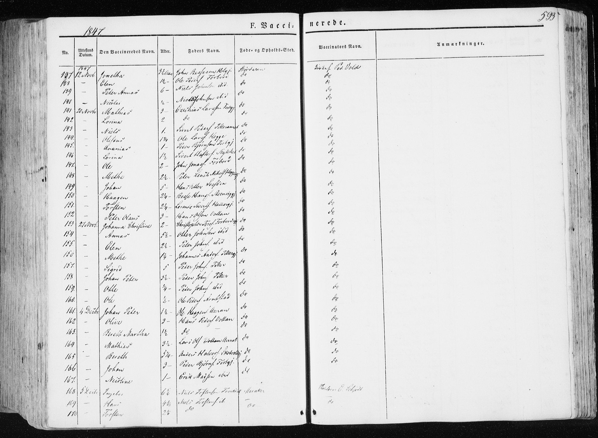 Ministerialprotokoller, klokkerbøker og fødselsregistre - Nord-Trøndelag, AV/SAT-A-1458/709/L0074: Parish register (official) no. 709A14, 1845-1858, p. 593