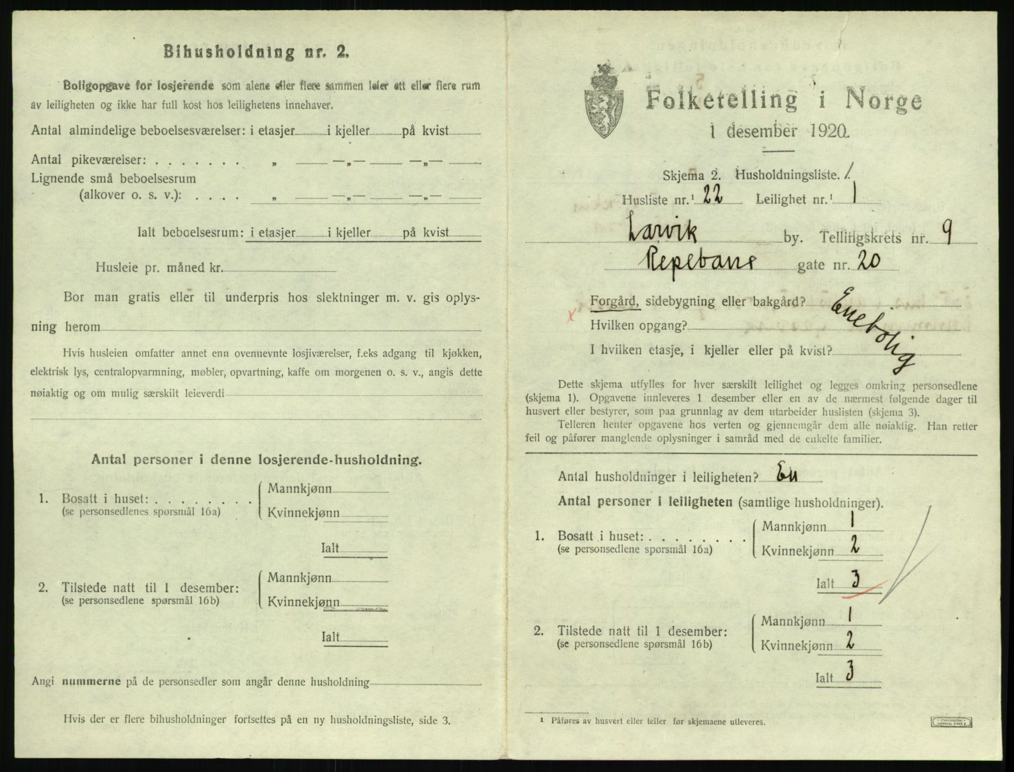 SAKO, 1920 census for Larvik, 1920, p. 7074