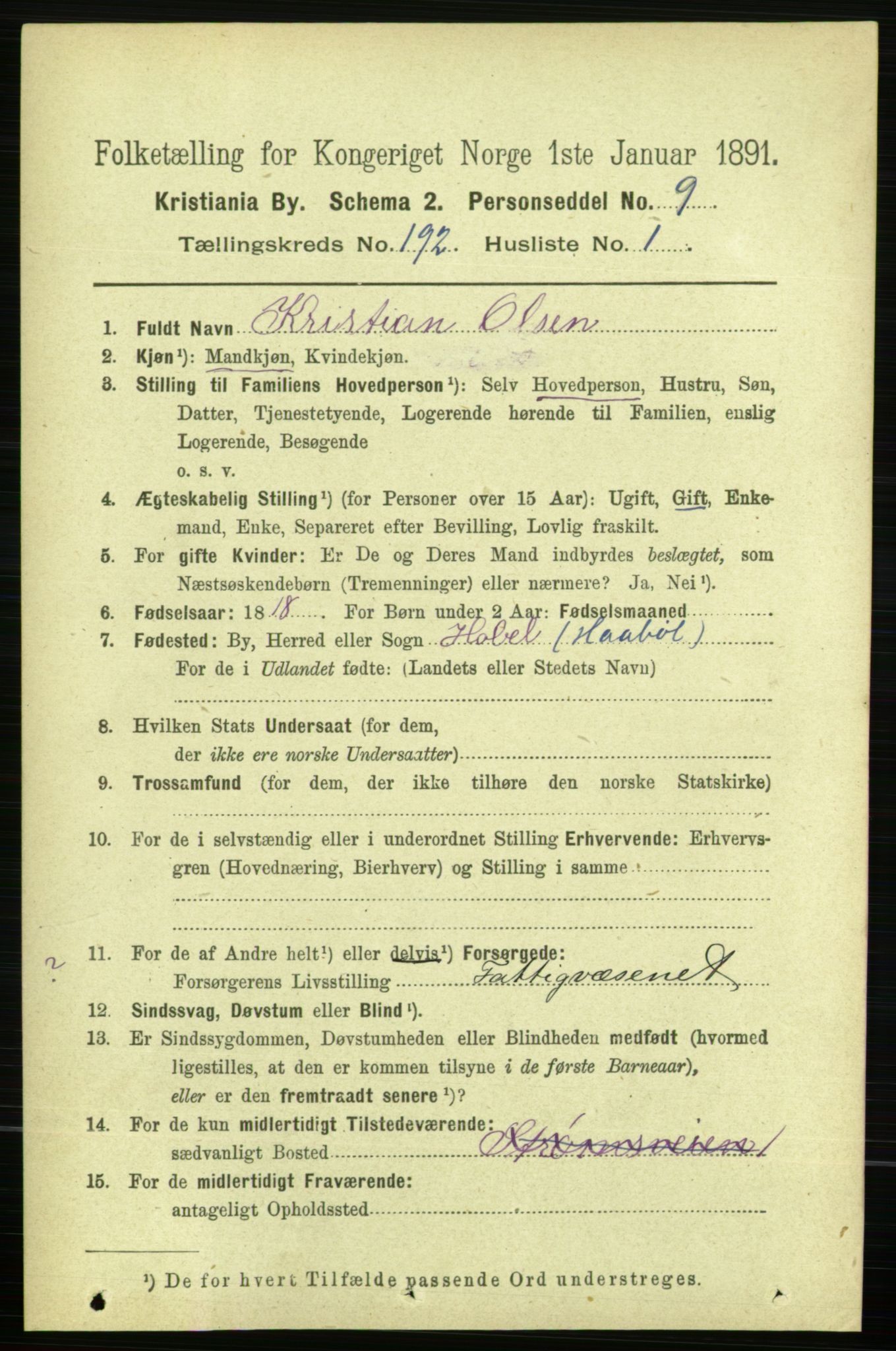 RA, 1891 census for 0301 Kristiania, 1891, p. 115490
