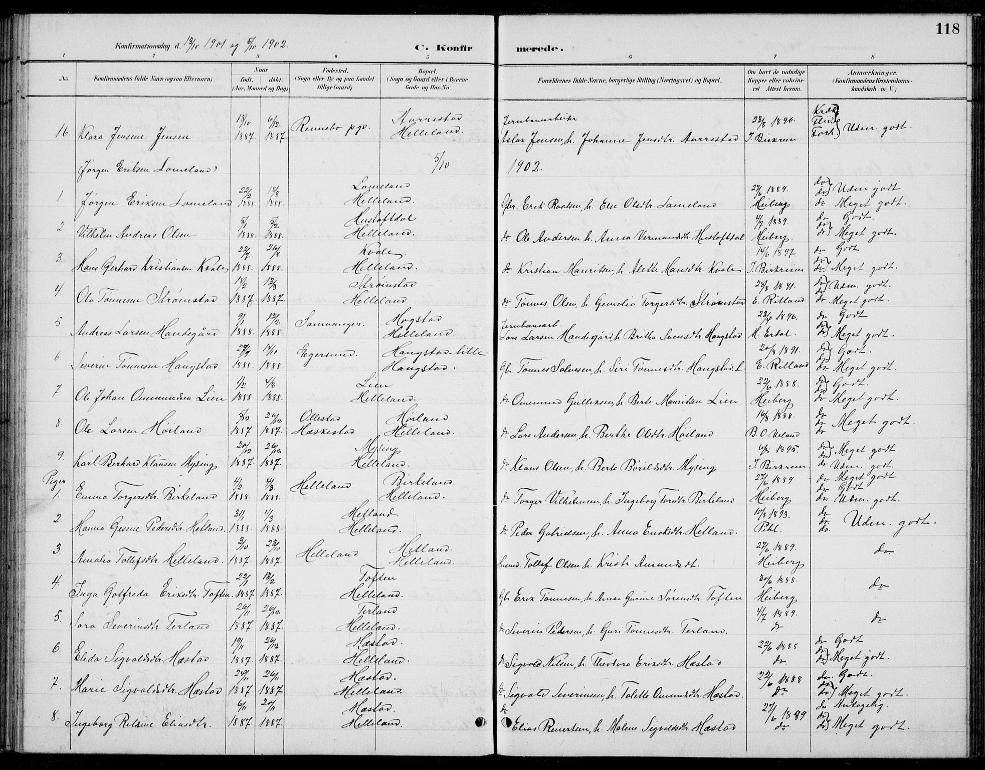 Helleland sokneprestkontor, SAST/A-101810: Parish register (copy) no. B 4, 1887-1941, p. 118