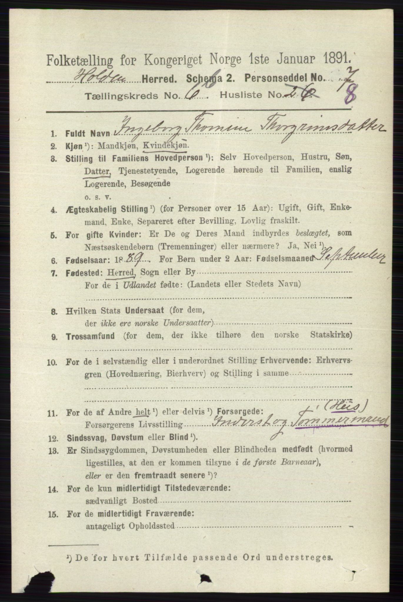 RA, 1891 census for 0819 Holla, 1891, p. 3216