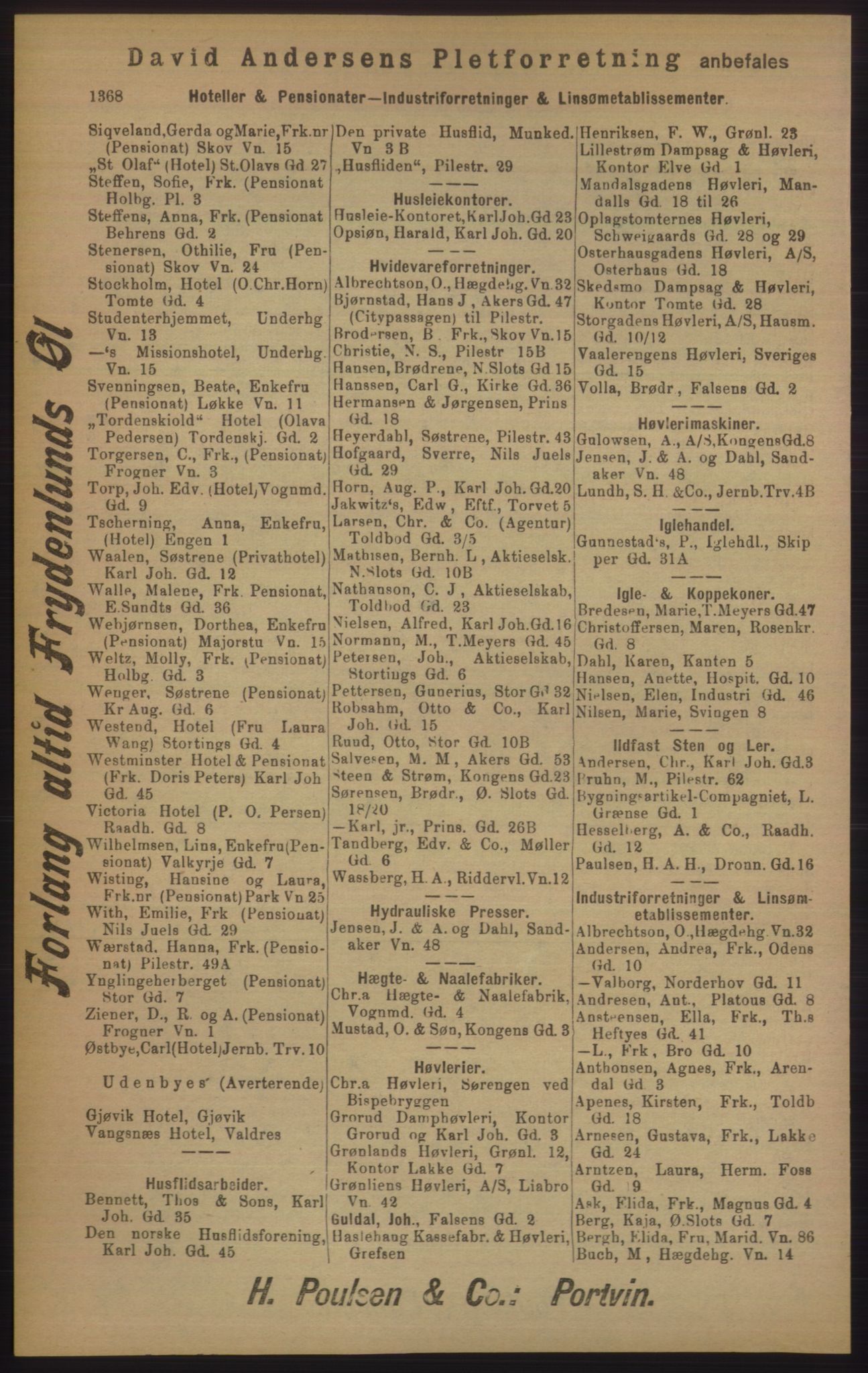 Kristiania/Oslo adressebok, PUBL/-, 1905, p. 1368
