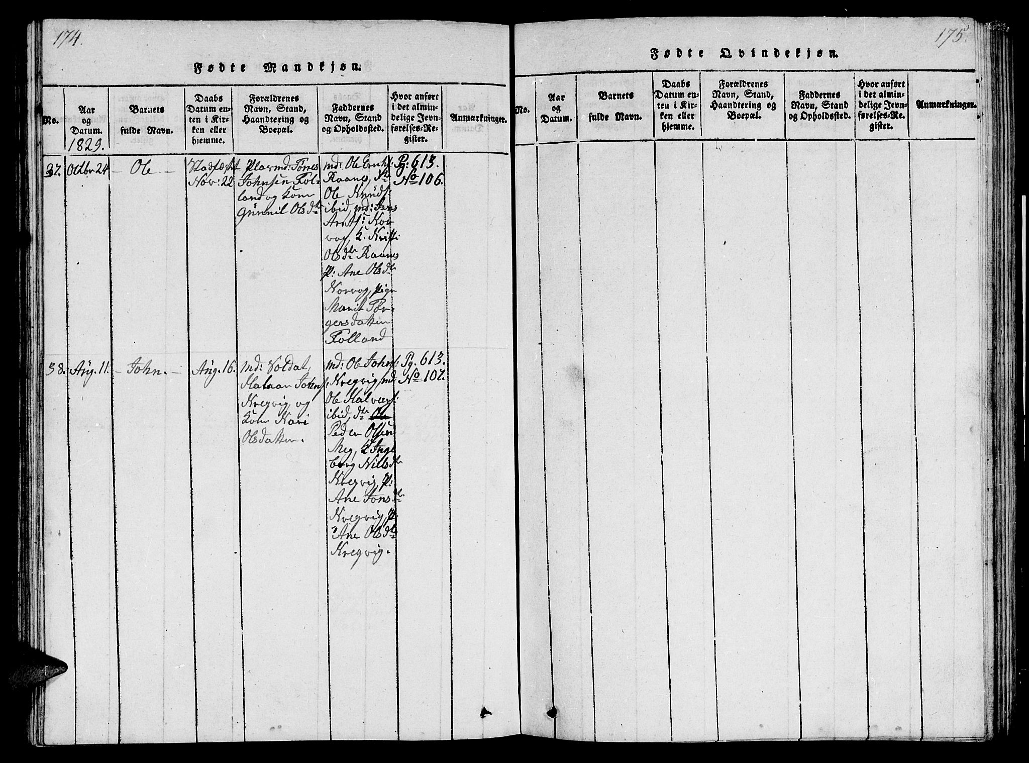 Ministerialprotokoller, klokkerbøker og fødselsregistre - Møre og Romsdal, AV/SAT-A-1454/570/L0831: Parish register (official) no. 570A05, 1819-1829, p. 174-175