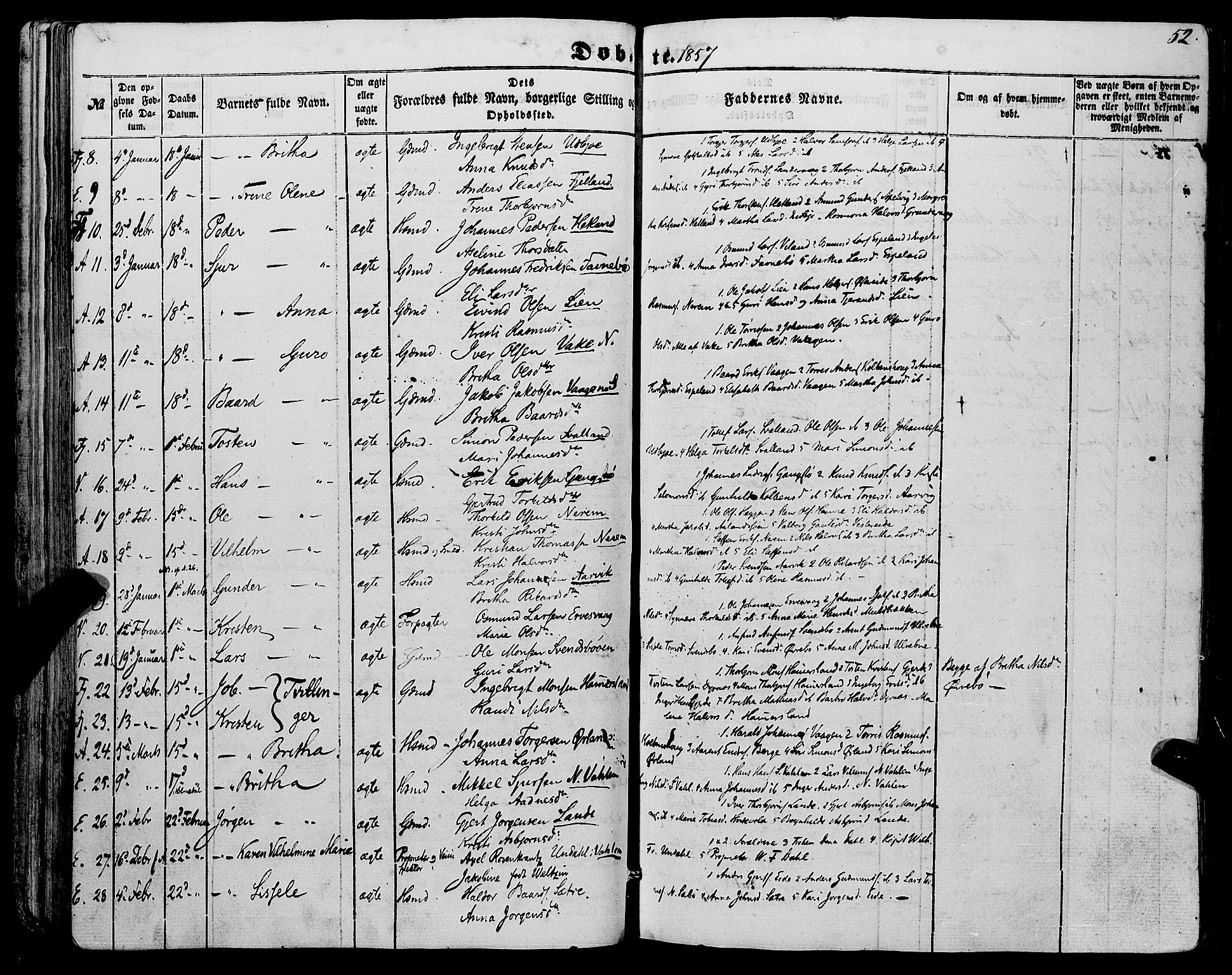 Fjelberg sokneprestembete, SAB/A-75201/H/Haa: Parish register (official) no. A 7, 1851-1867, p. 52