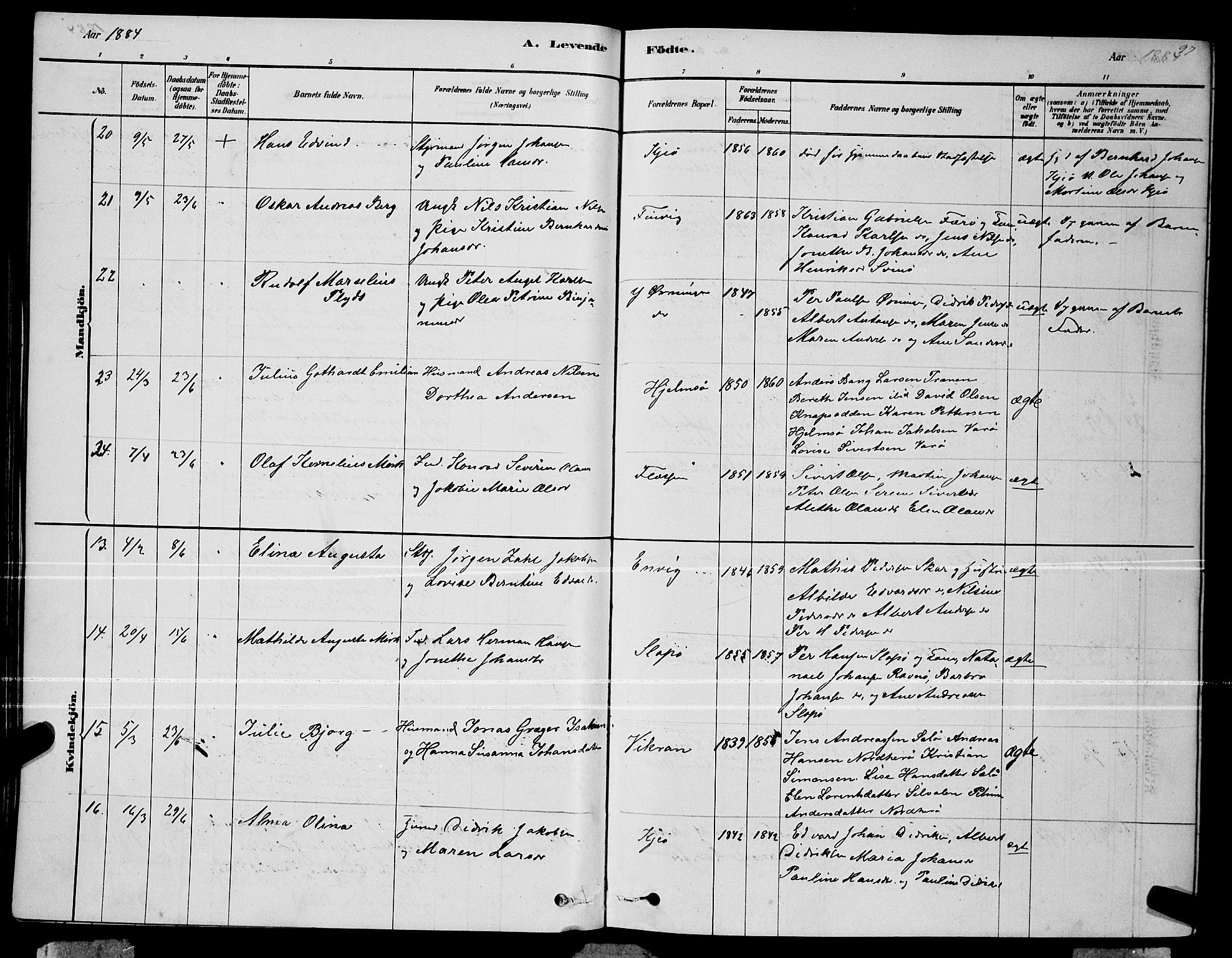 Ministerialprotokoller, klokkerbøker og fødselsregistre - Nordland, AV/SAT-A-1459/834/L0513: Parish register (copy) no. 834C04, 1877-1892, p. 97