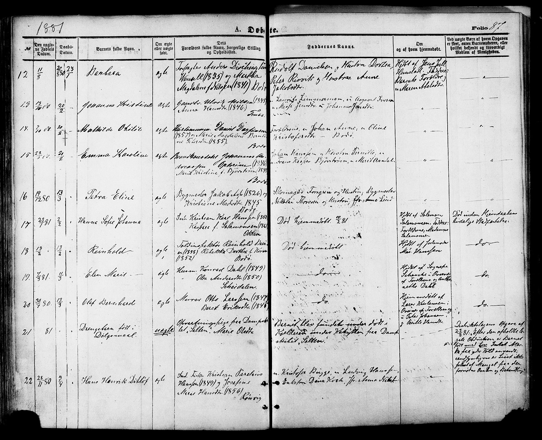 Ministerialprotokoller, klokkerbøker og fødselsregistre - Nordland, SAT/A-1459/801/L0009: Parish register (official) no. 801A09, 1876-1883, p. 87