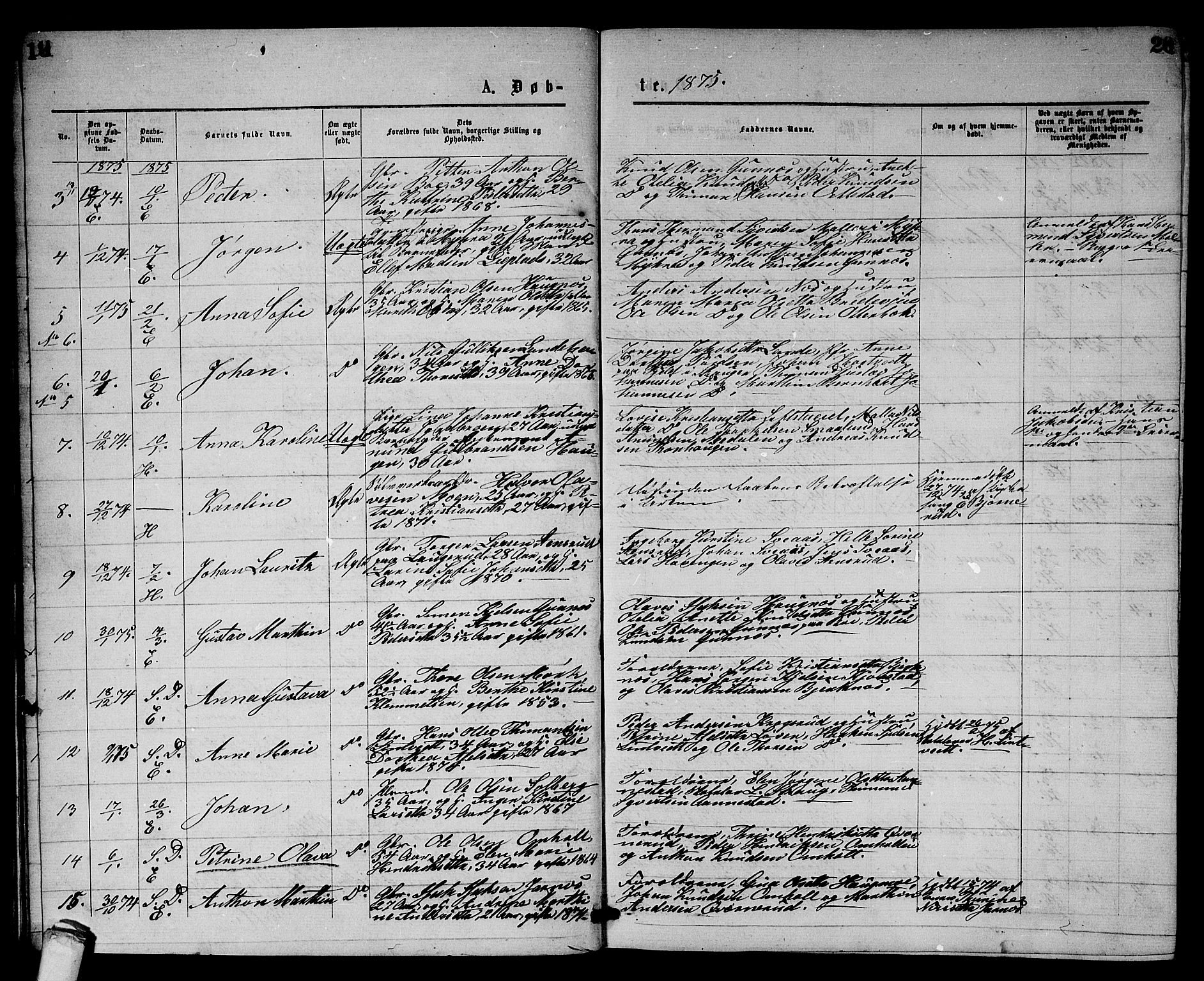 Sandsvær kirkebøker, AV/SAKO-A-244/G/Gb/L0001: Parish register (copy) no. II 1, 1874-1885, p. 19-20