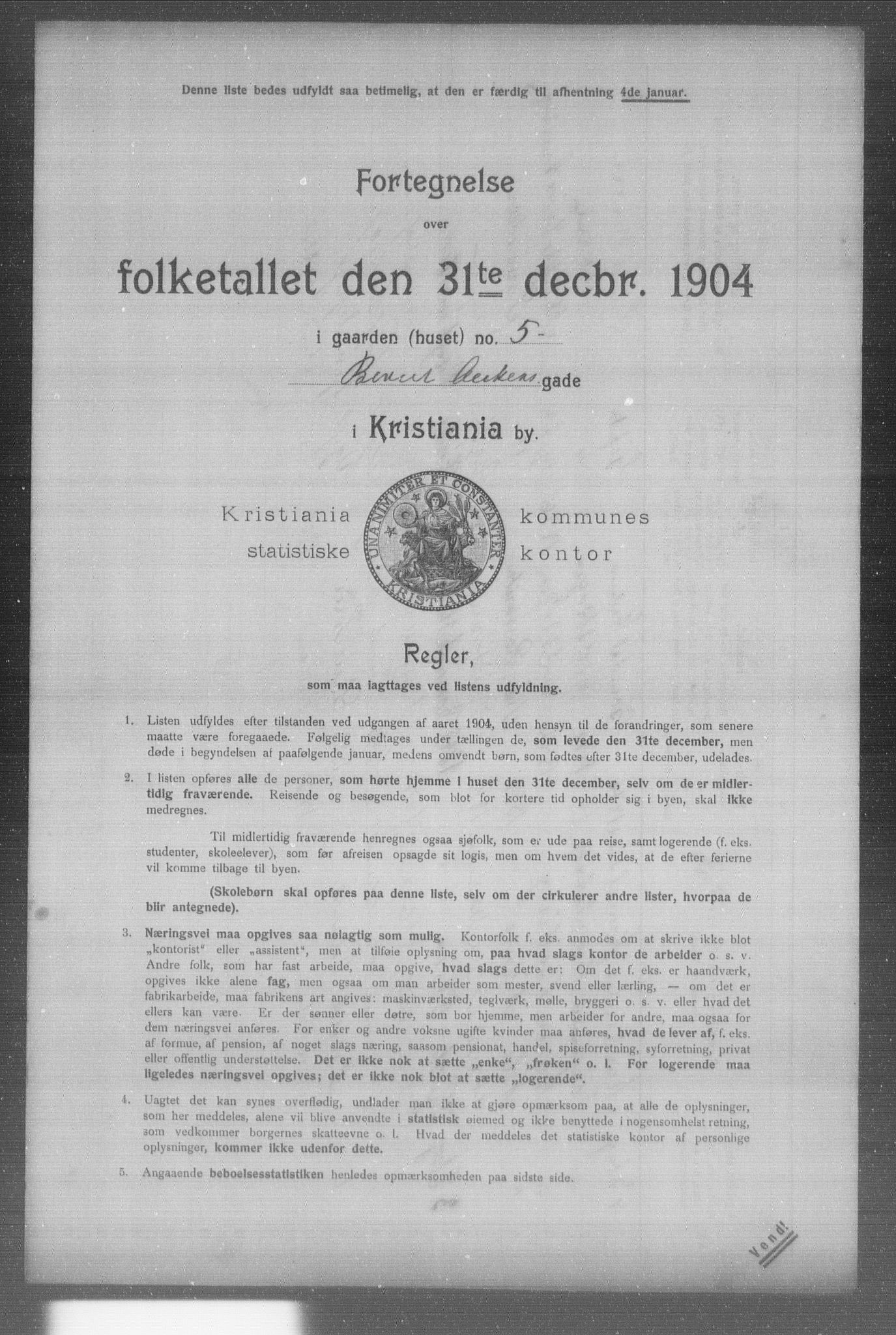 OBA, Municipal Census 1904 for Kristiania, 1904, p. 1036