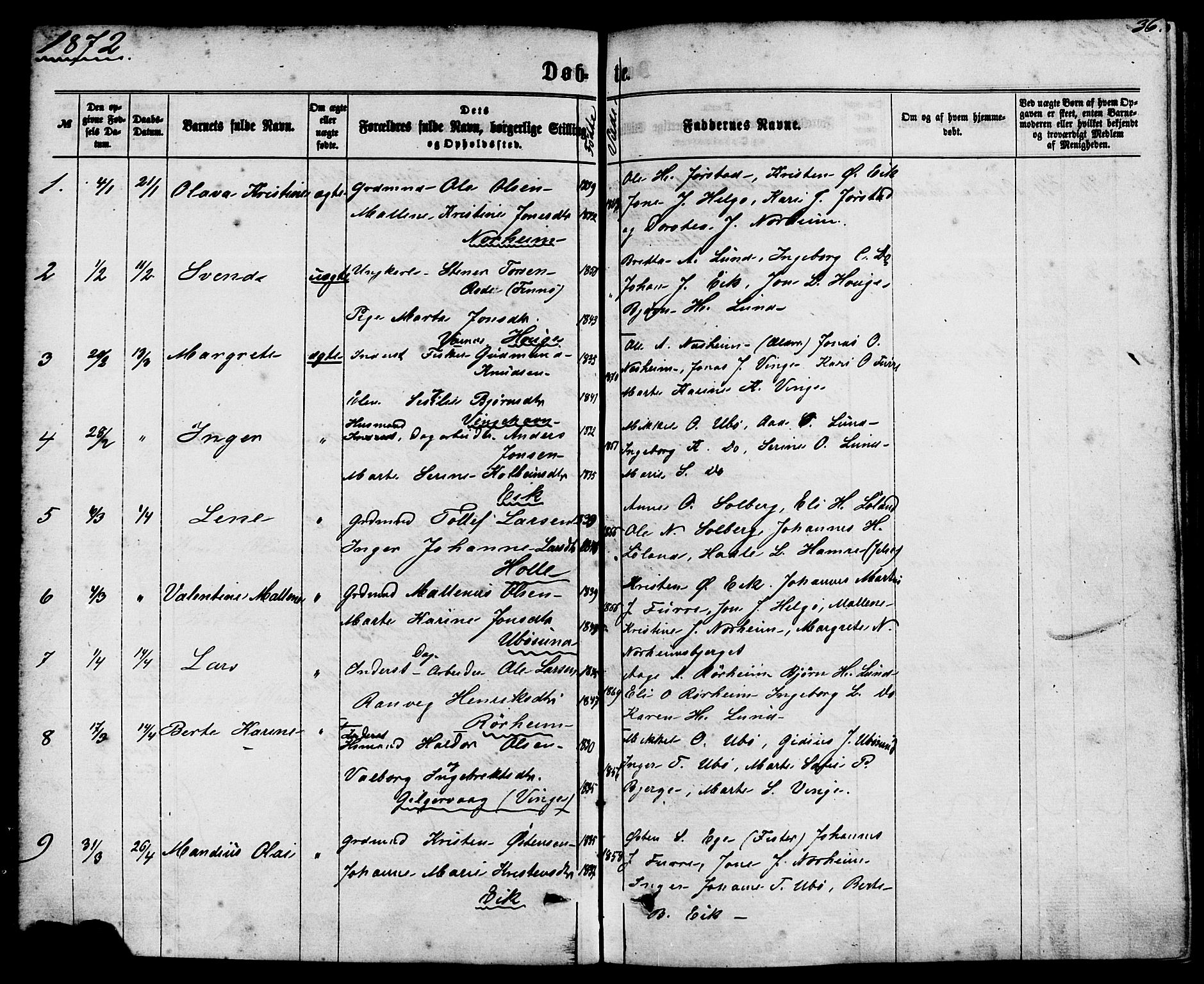 Nedstrand sokneprestkontor, AV/SAST-A-101841/01/IV: Parish register (official) no. A 10, 1861-1887, p. 36