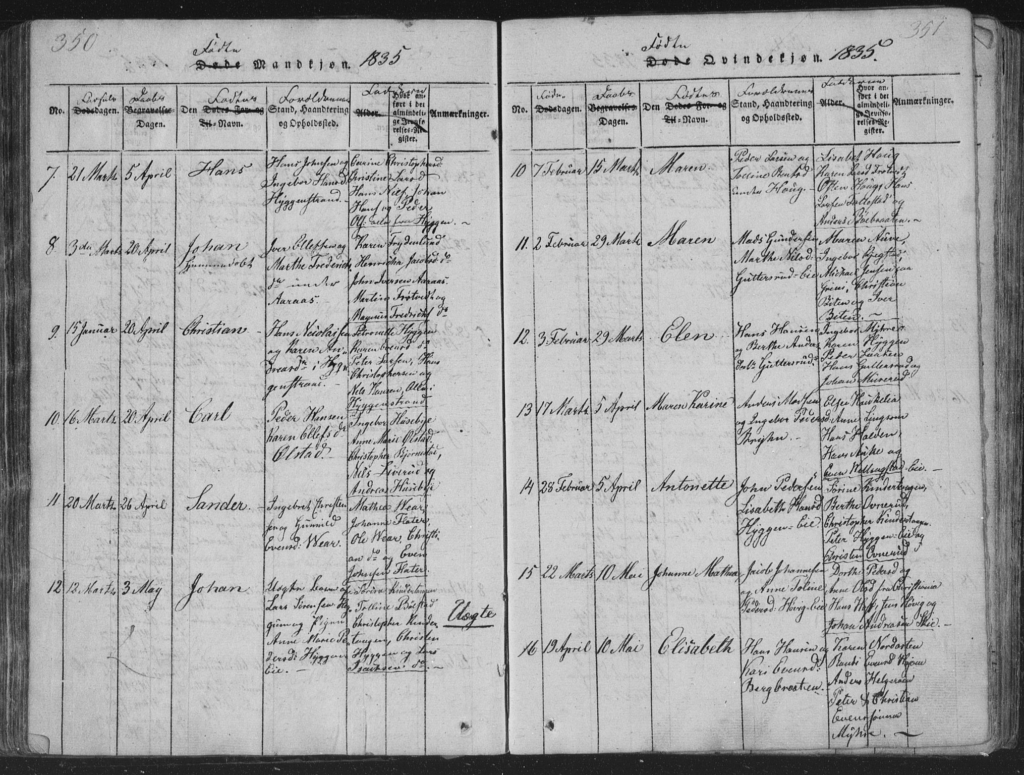 Røyken kirkebøker, AV/SAKO-A-241/G/Ga/L0003: Parish register (copy) no. 3, 1814-1856, p. 350-351