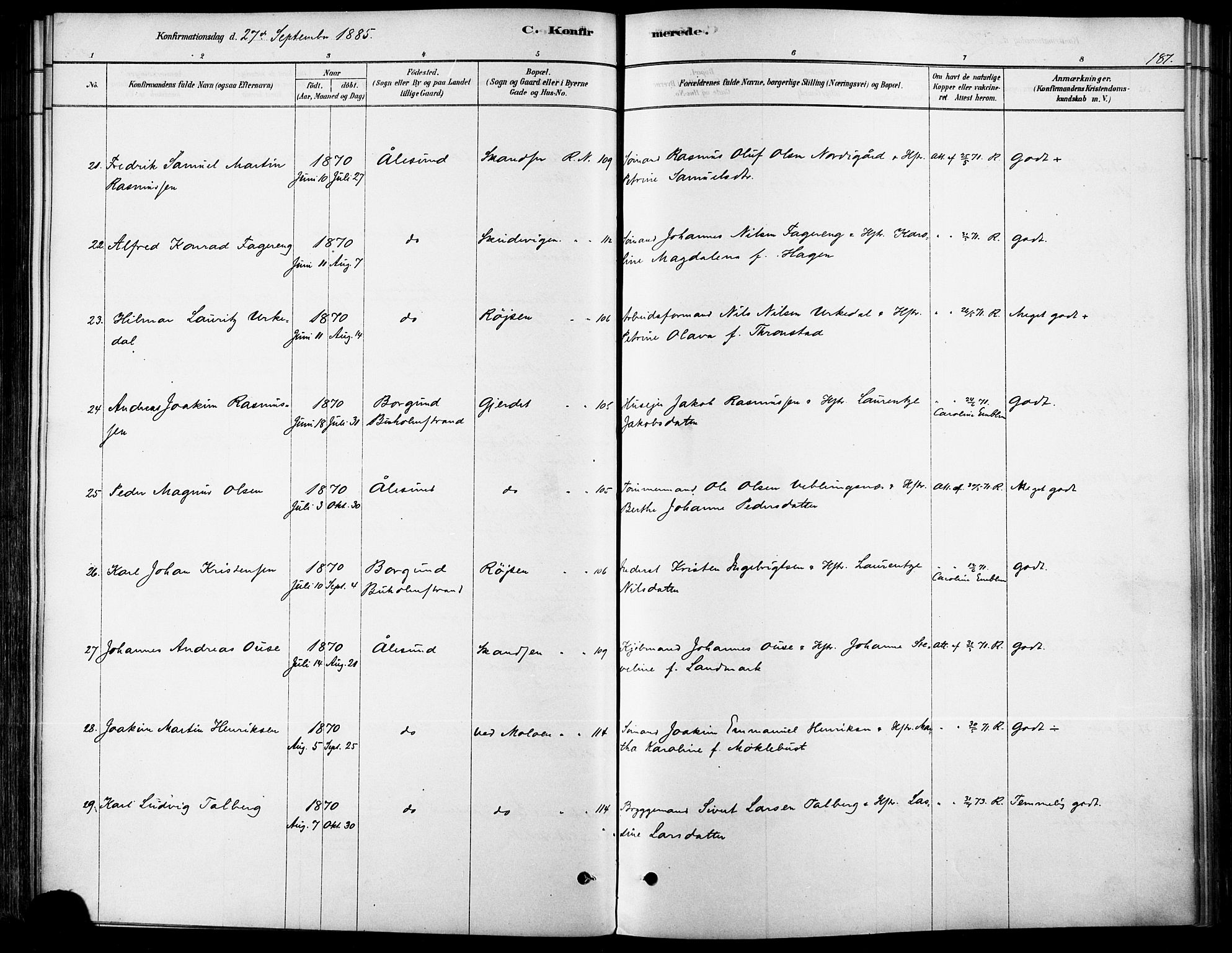 Ministerialprotokoller, klokkerbøker og fødselsregistre - Møre og Romsdal, AV/SAT-A-1454/529/L0454: Parish register (official) no. 529A04, 1878-1885, p. 187