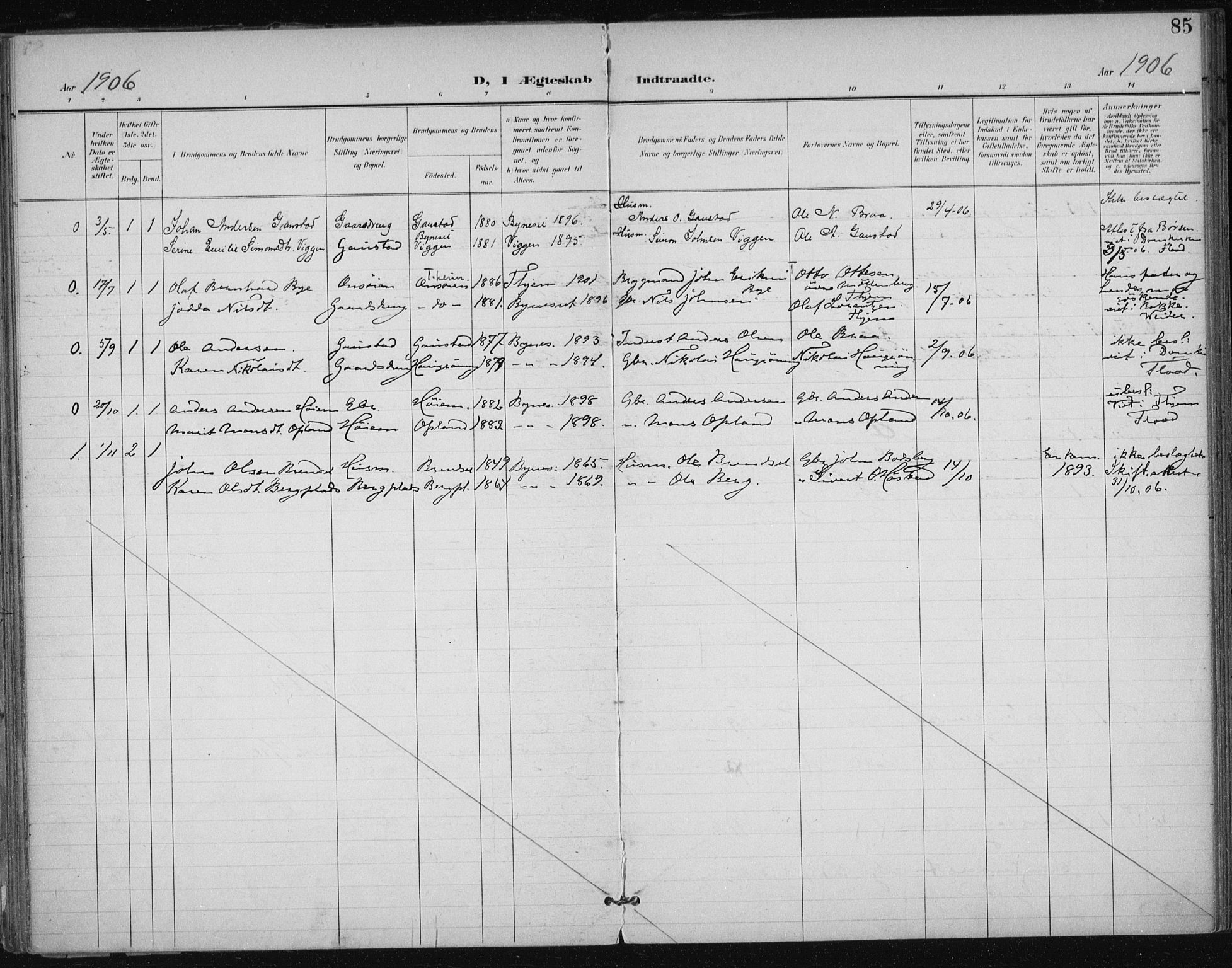 Ministerialprotokoller, klokkerbøker og fødselsregistre - Sør-Trøndelag, SAT/A-1456/612/L0380: Parish register (official) no. 612A12, 1898-1907, p. 85