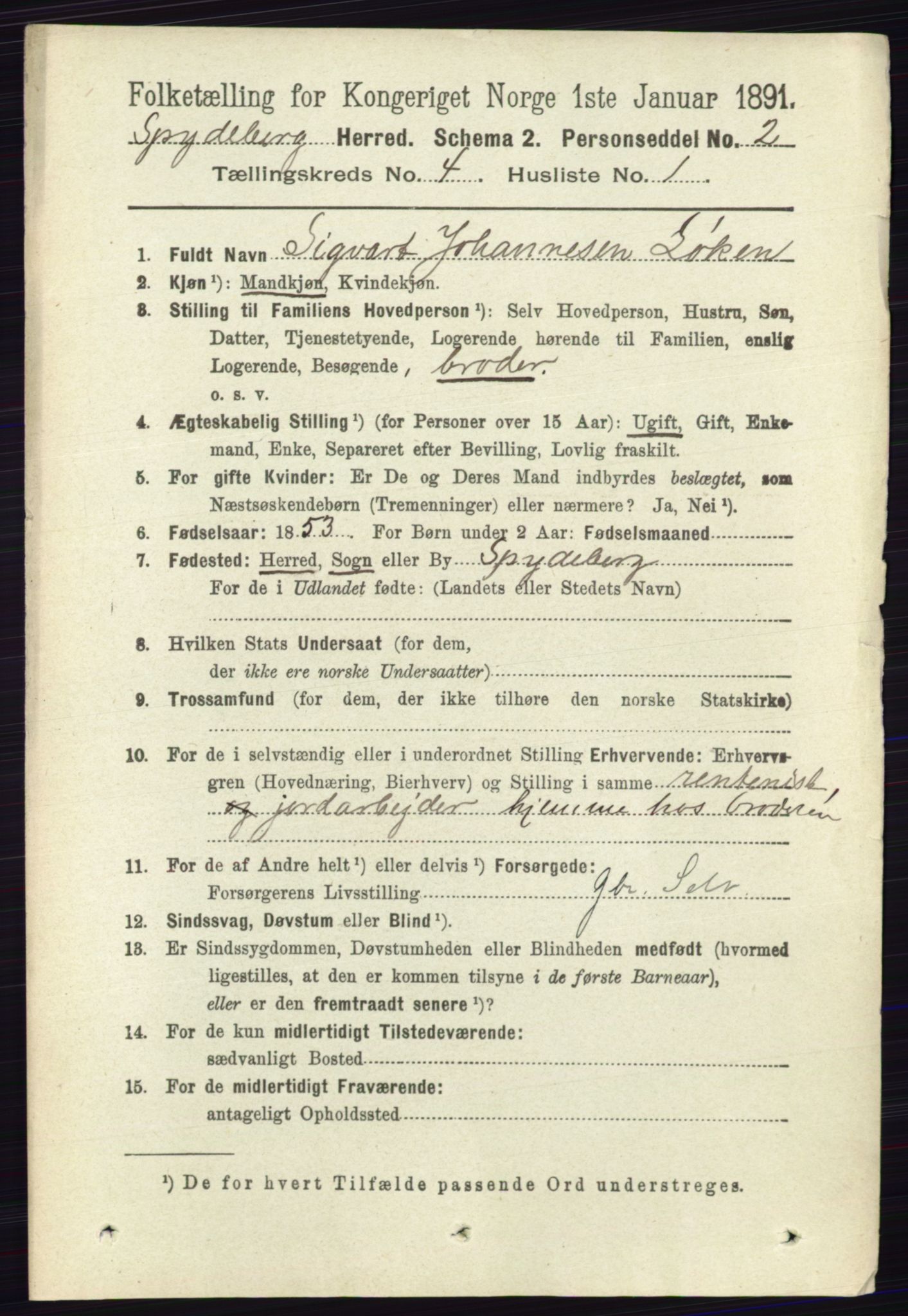 RA, 1891 census for 0123 Spydeberg, 1891, p. 1923