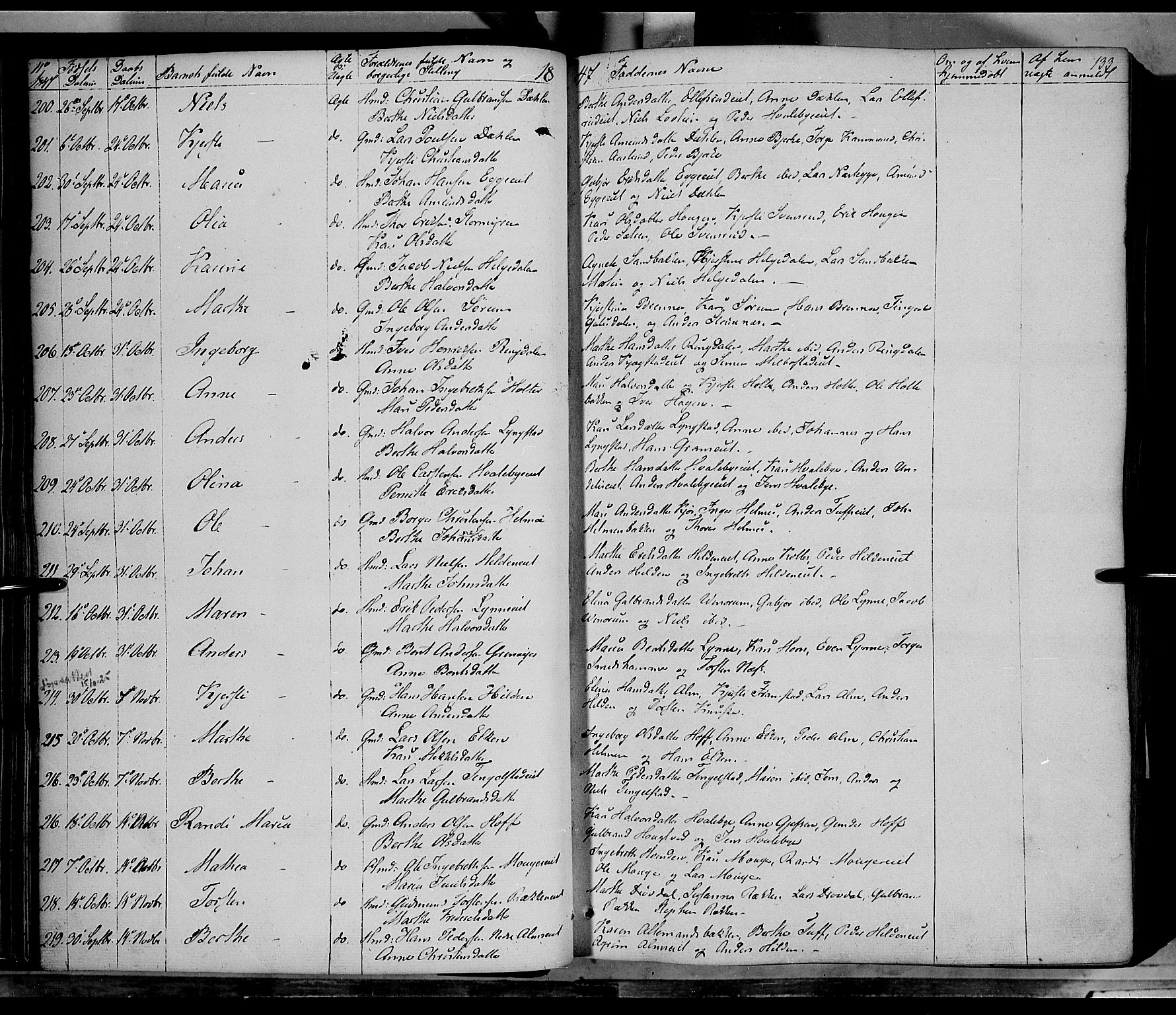 Gran prestekontor, AV/SAH-PREST-112/H/Ha/Haa/L0011: Parish register (official) no. 11, 1842-1856, p. 132-133