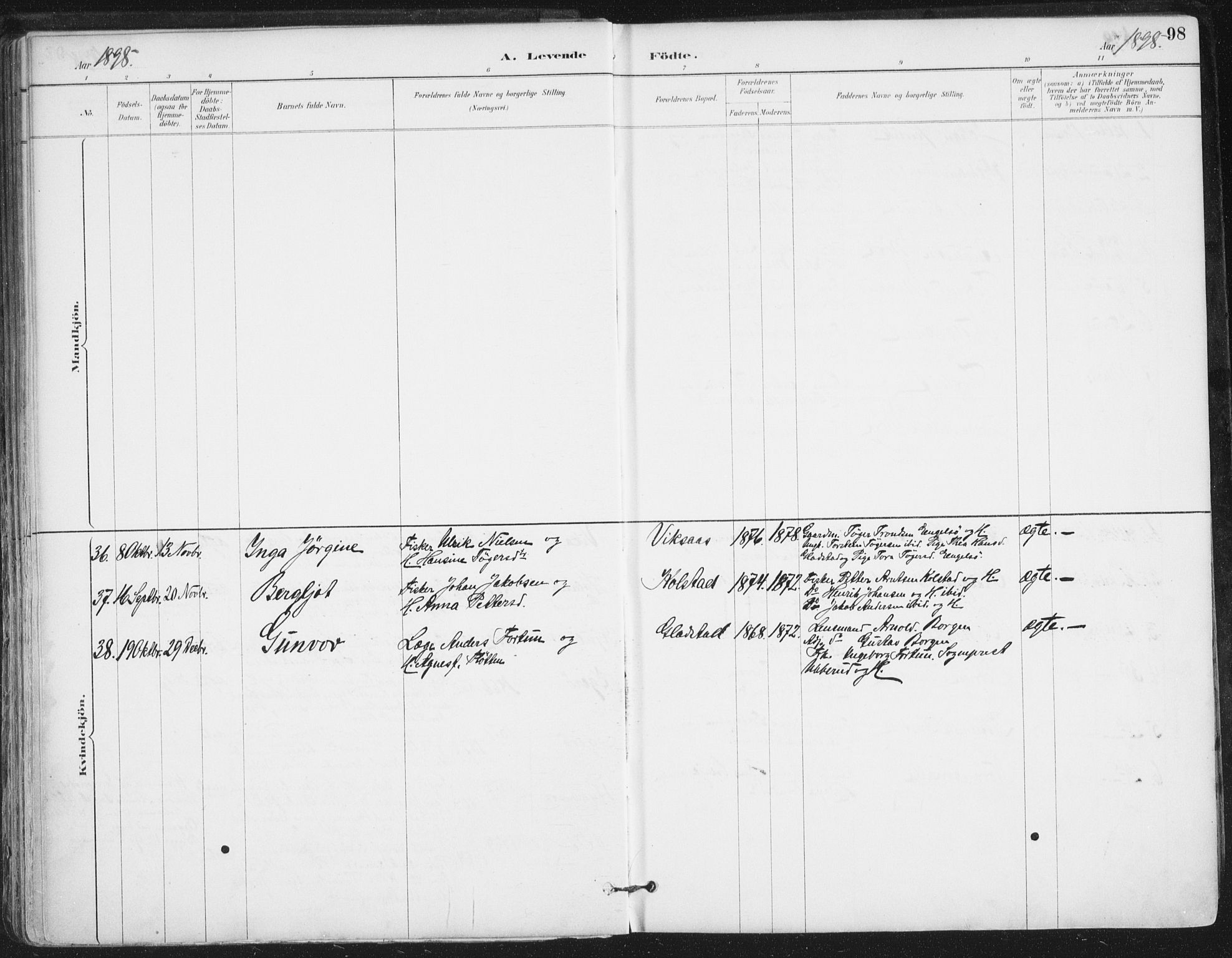 Ministerialprotokoller, klokkerbøker og fødselsregistre - Nordland, AV/SAT-A-1459/816/L0244: Parish register (official) no. 816A10, 1886-1903, p. 98