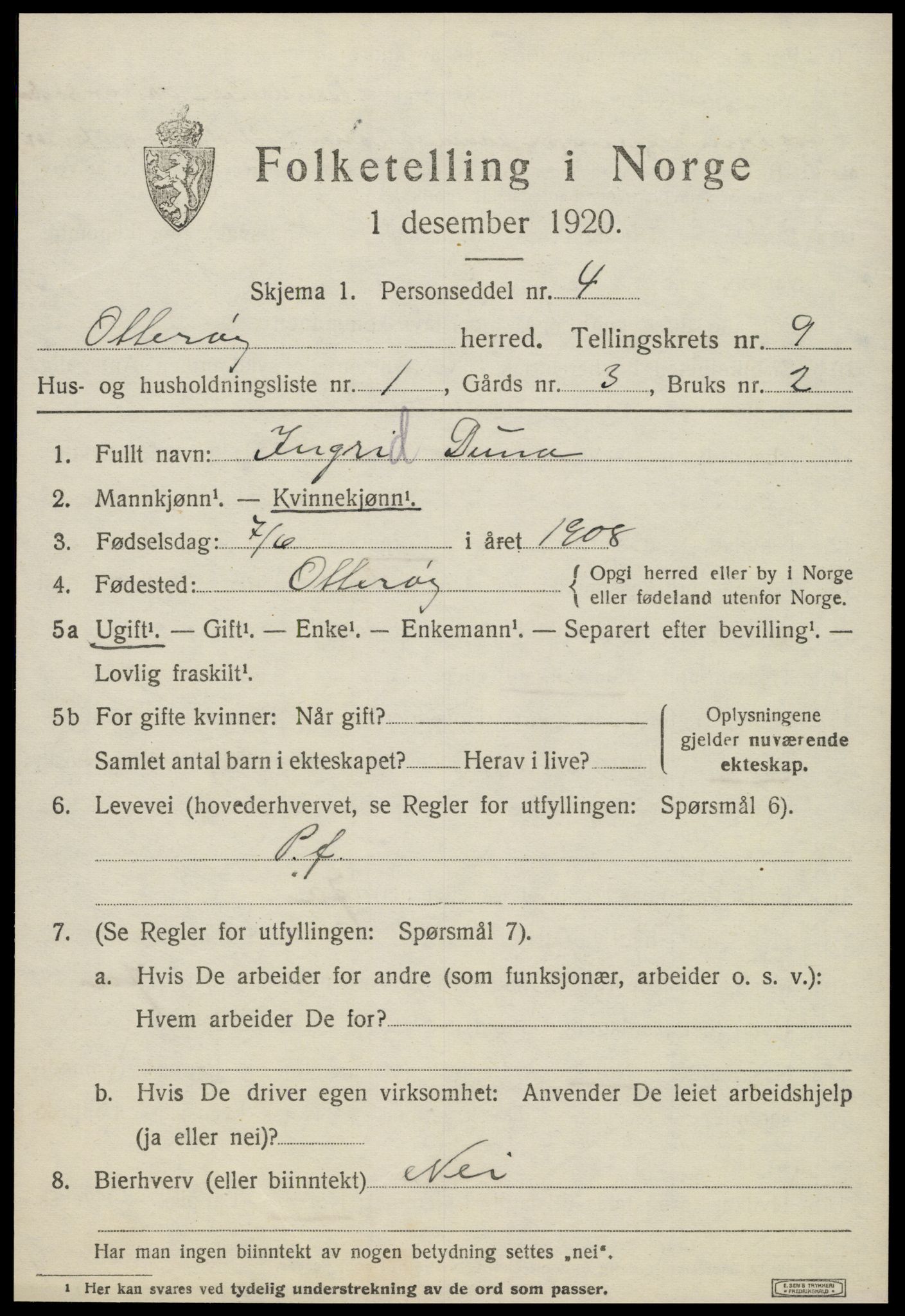 SAT, 1920 census for Otterøy, 1920, p. 3307