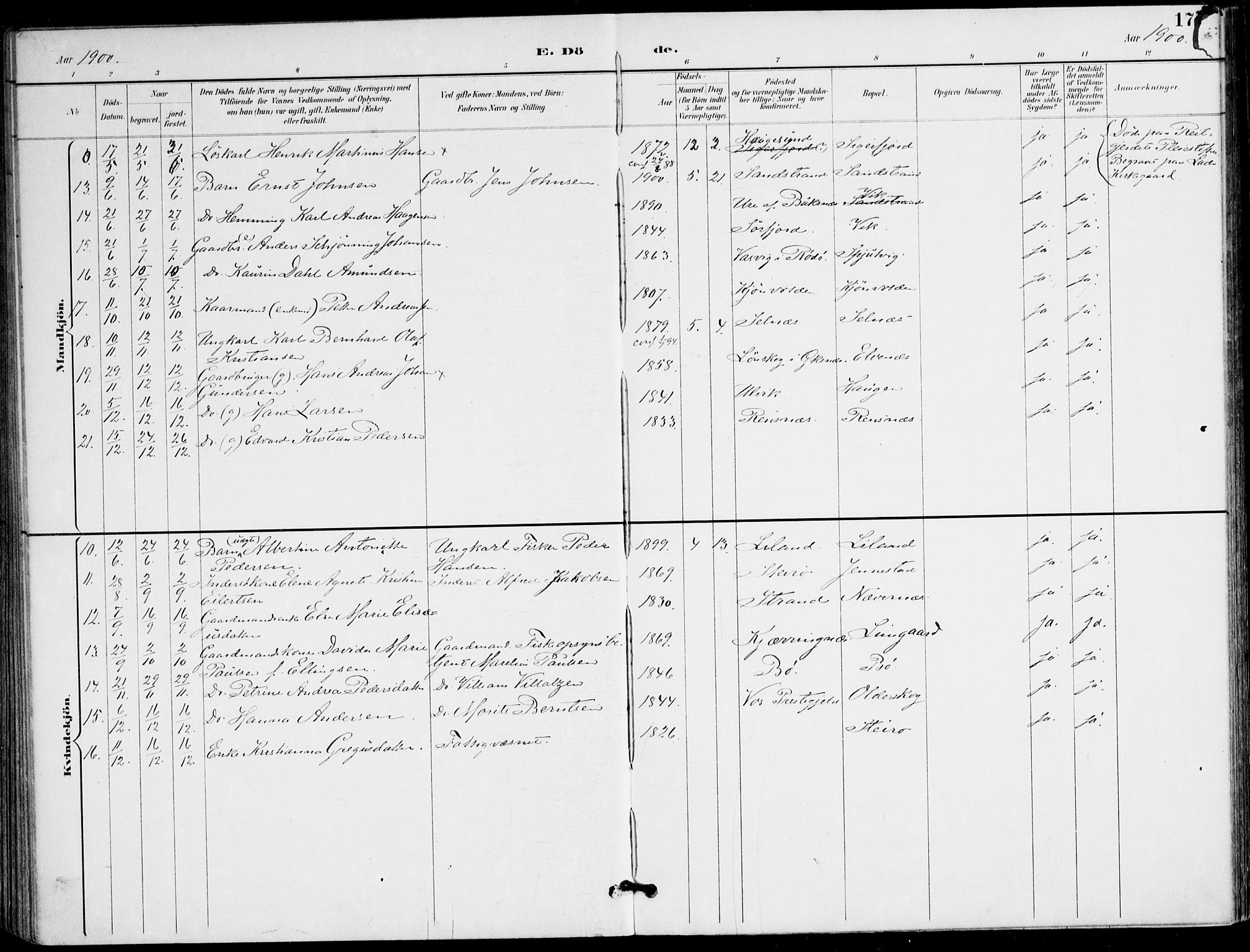 Ministerialprotokoller, klokkerbøker og fødselsregistre - Nordland, AV/SAT-A-1459/895/L1372: Parish register (official) no. 895A07, 1894-1914, p. 177