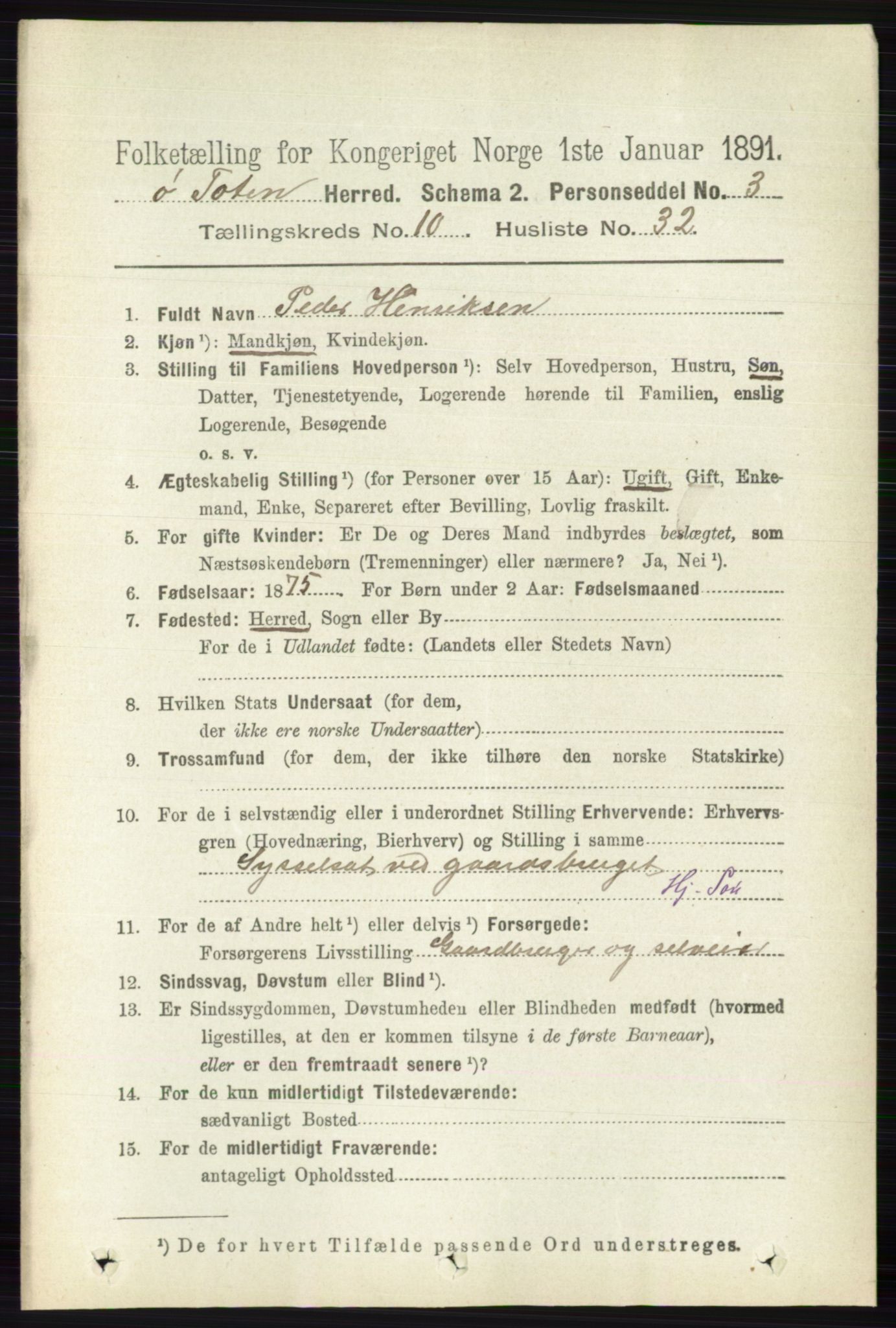 RA, 1891 census for 0528 Østre Toten, 1891, p. 6577