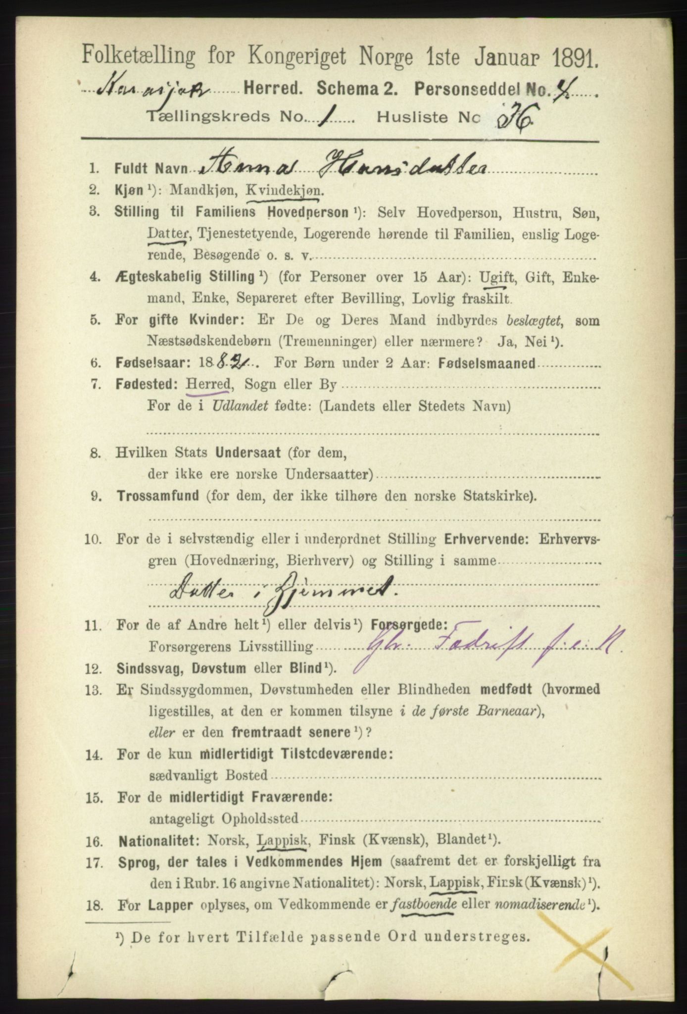 RA, 1891 census for 2021 Karasjok, 1891, p. 409