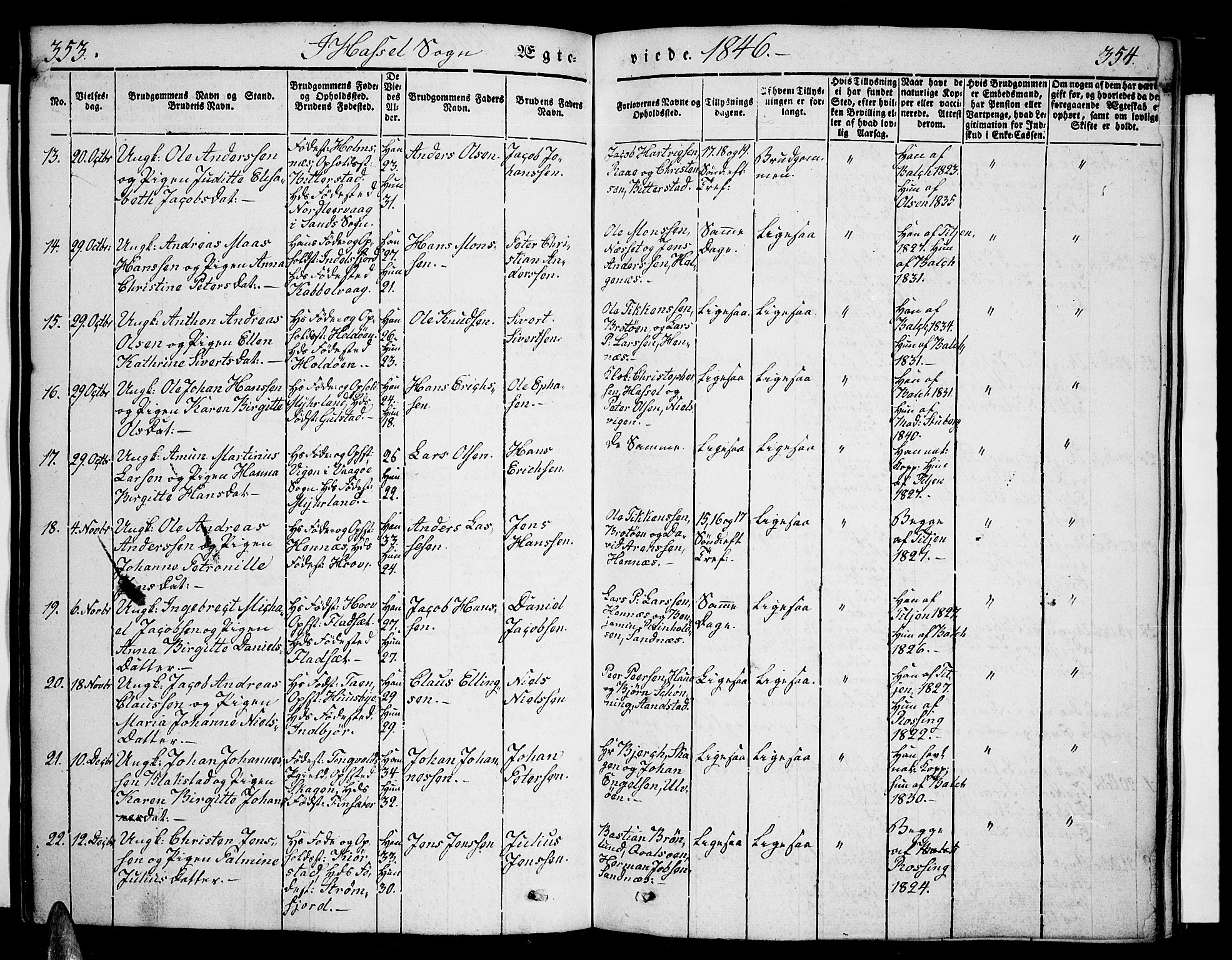 Ministerialprotokoller, klokkerbøker og fødselsregistre - Nordland, AV/SAT-A-1459/888/L1239: Parish register (official) no. 888A06 /1, 1837-1849, p. 353-354