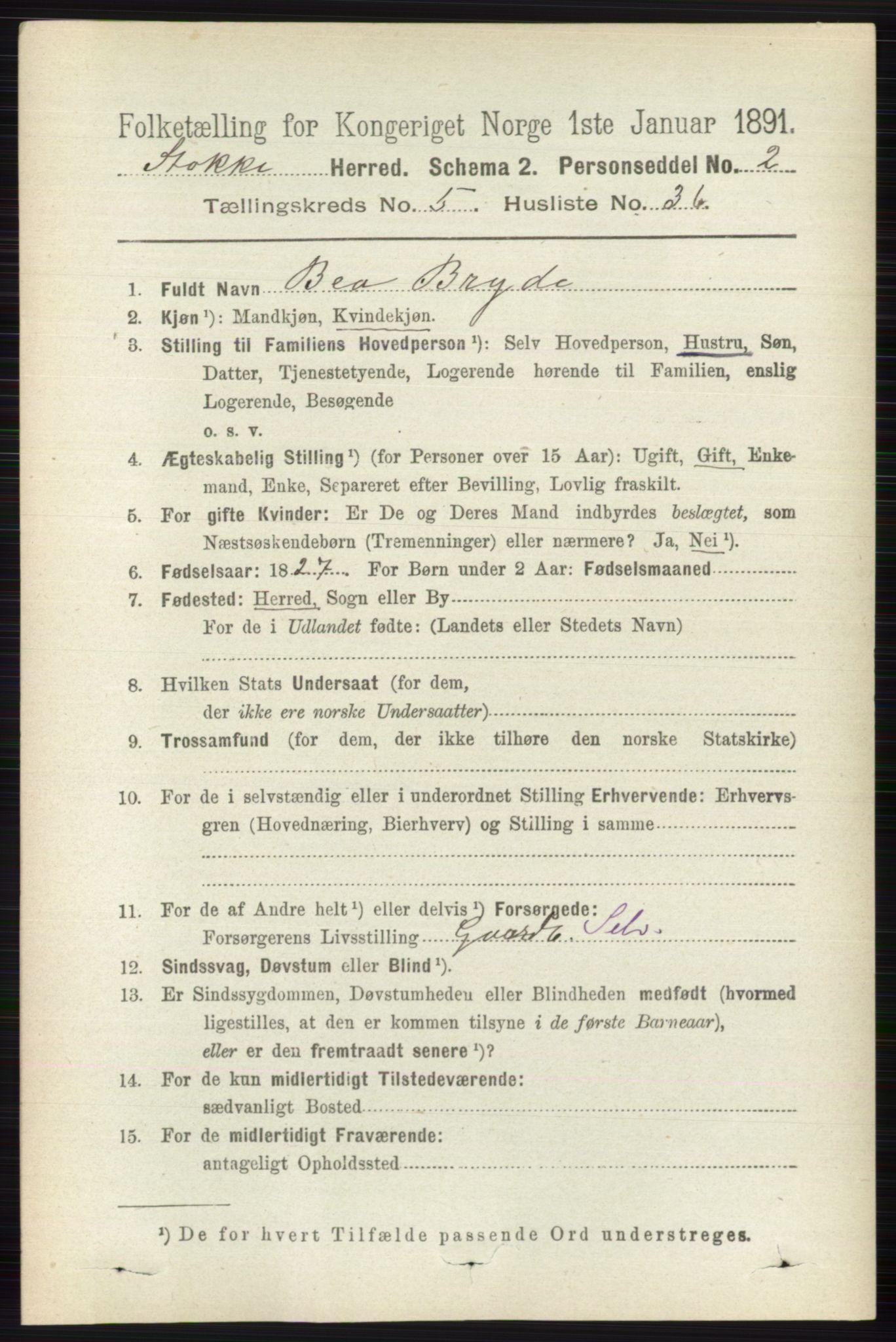 RA, 1891 census for 0720 Stokke, 1891, p. 3286