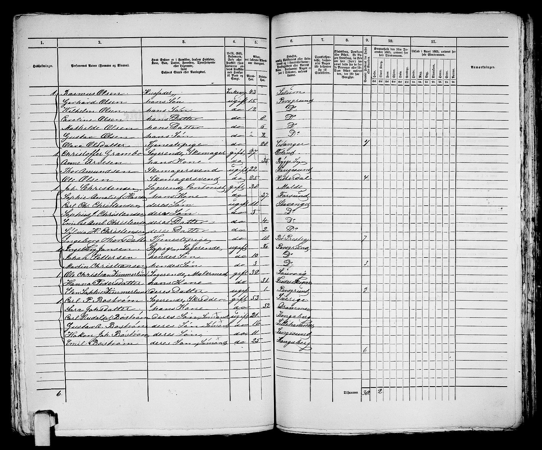 RA, 1865 census for Porsgrunn, 1865, p. 289