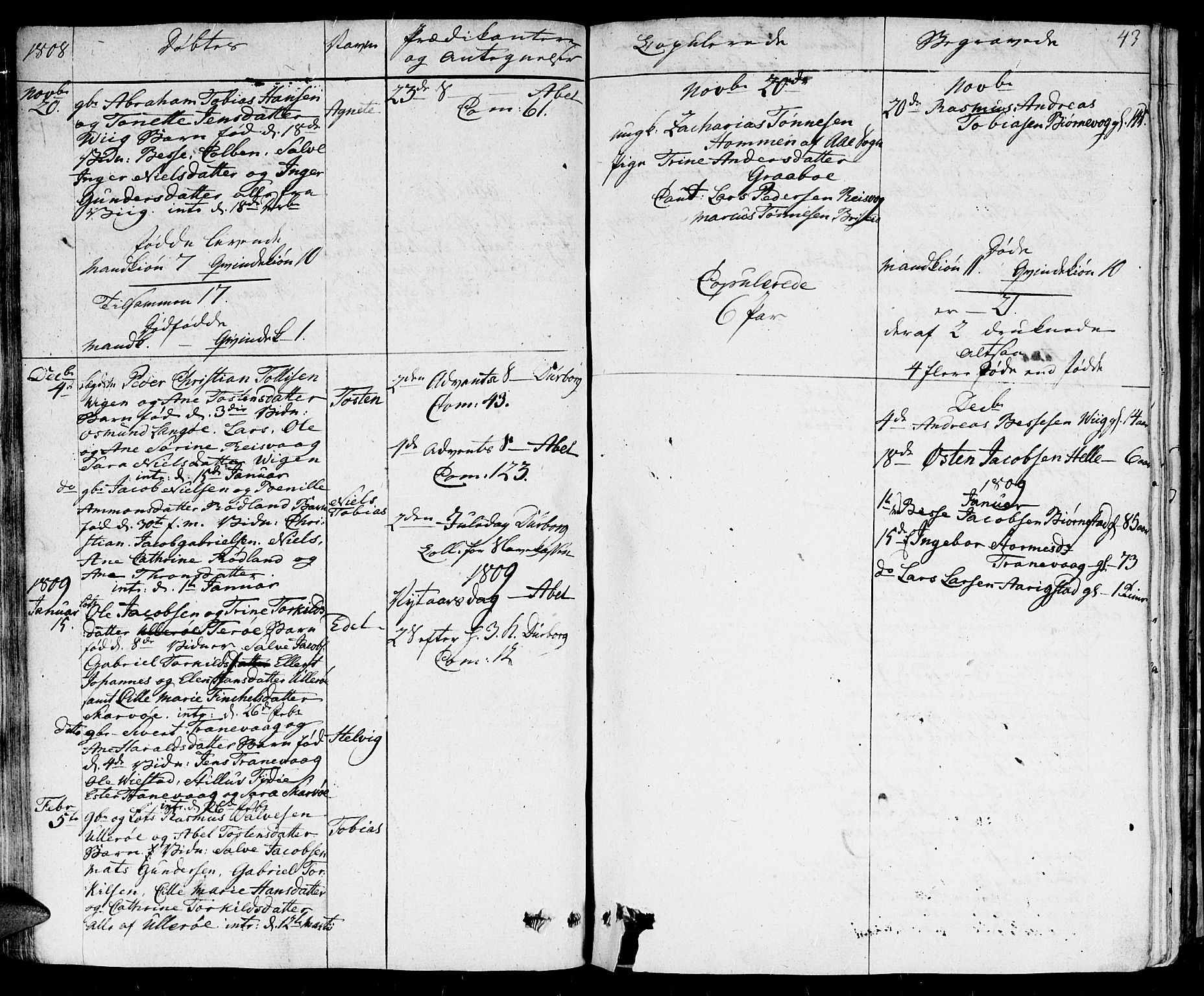Herad sokneprestkontor, SAK/1111-0018/F/Fa/Fab/L0001: Parish register (official) no. A 1, 1797-1839, p. 43