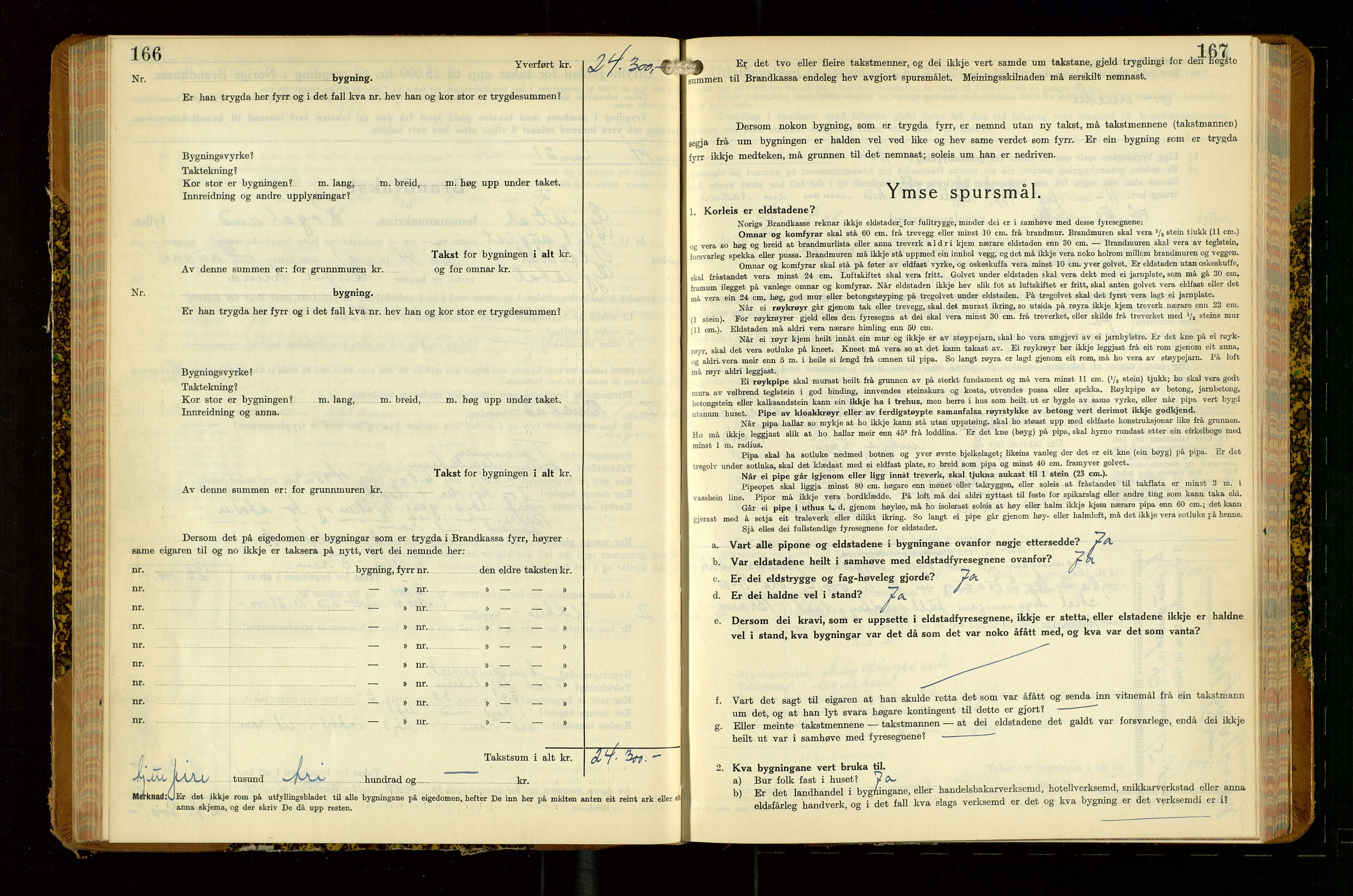 Gjesdal lensmannskontor, SAST/A-100441/Go/L0008: Branntakstskjemaprotokoll, 1937-1955, p. 166-167