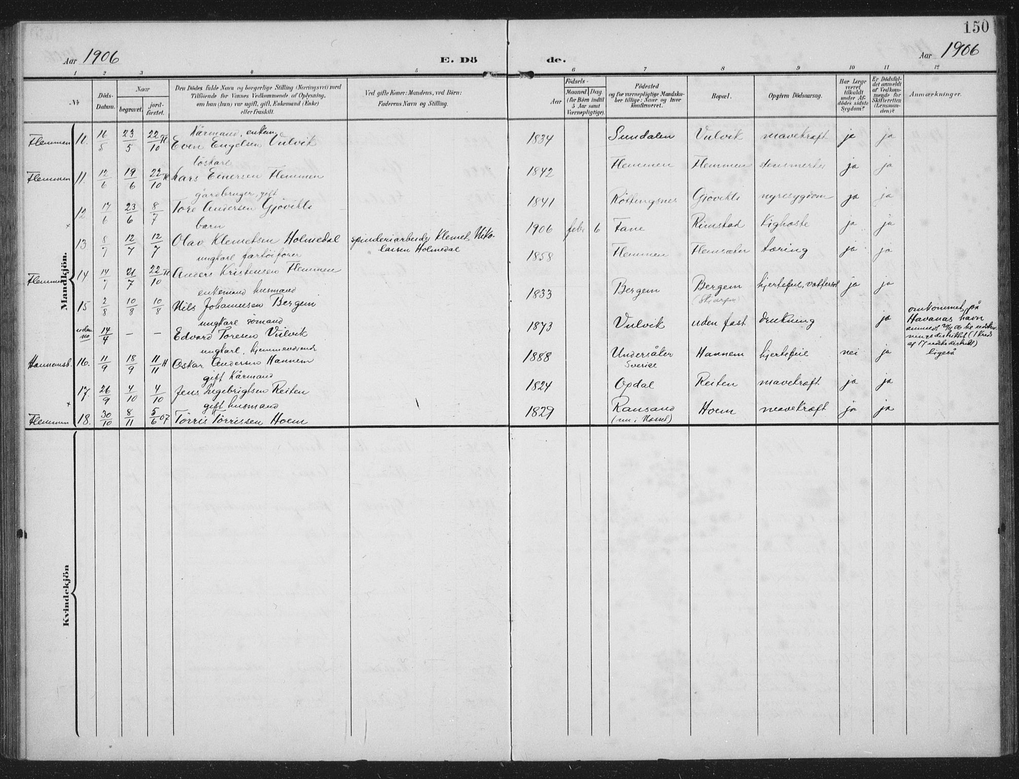 Ministerialprotokoller, klokkerbøker og fødselsregistre - Møre og Romsdal, AV/SAT-A-1454/586/L0989: Parish register (official) no. 586A15, 1906-1915, p. 150